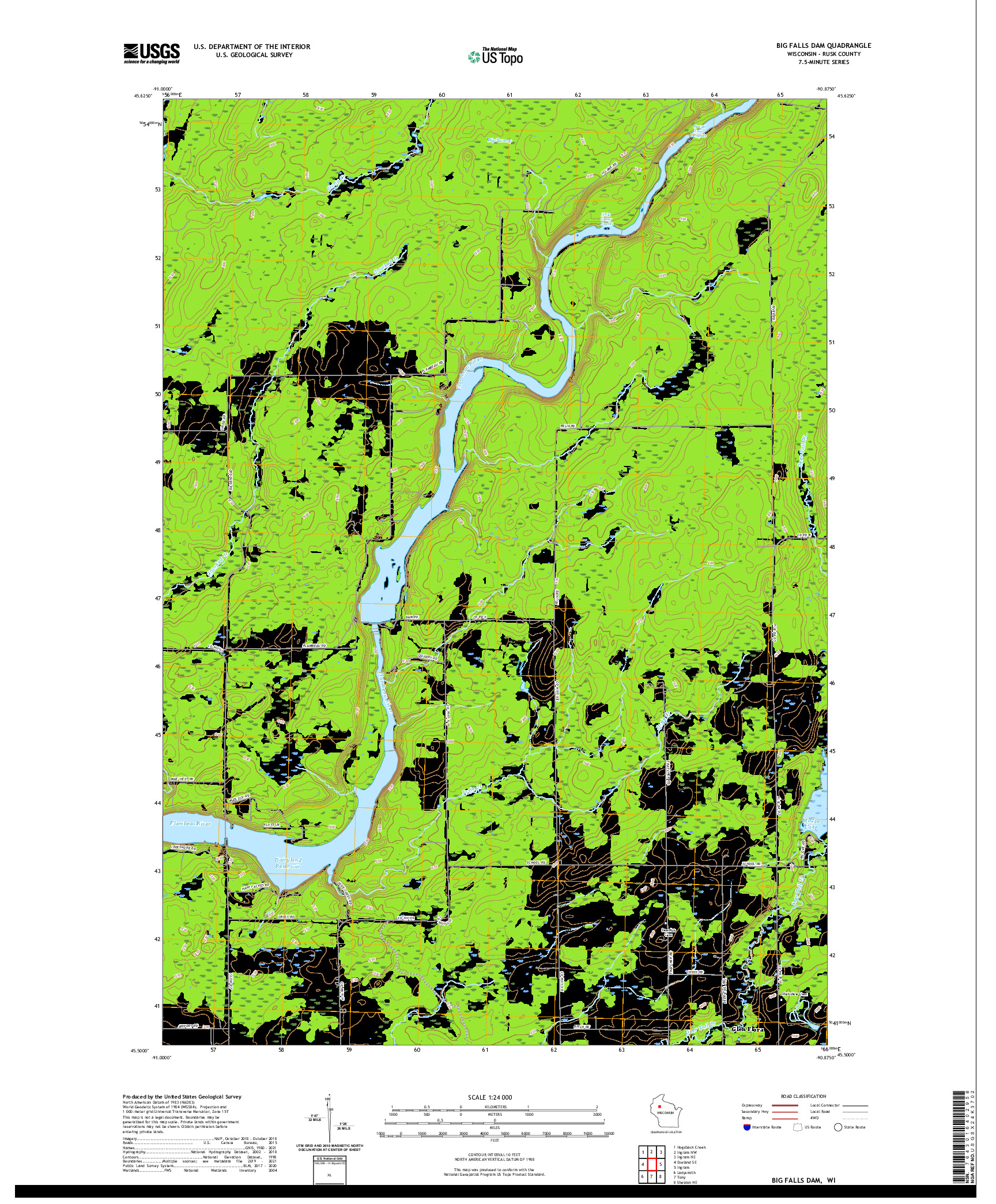 US TOPO 7.5-MINUTE MAP FOR BIG FALLS DAM, WI