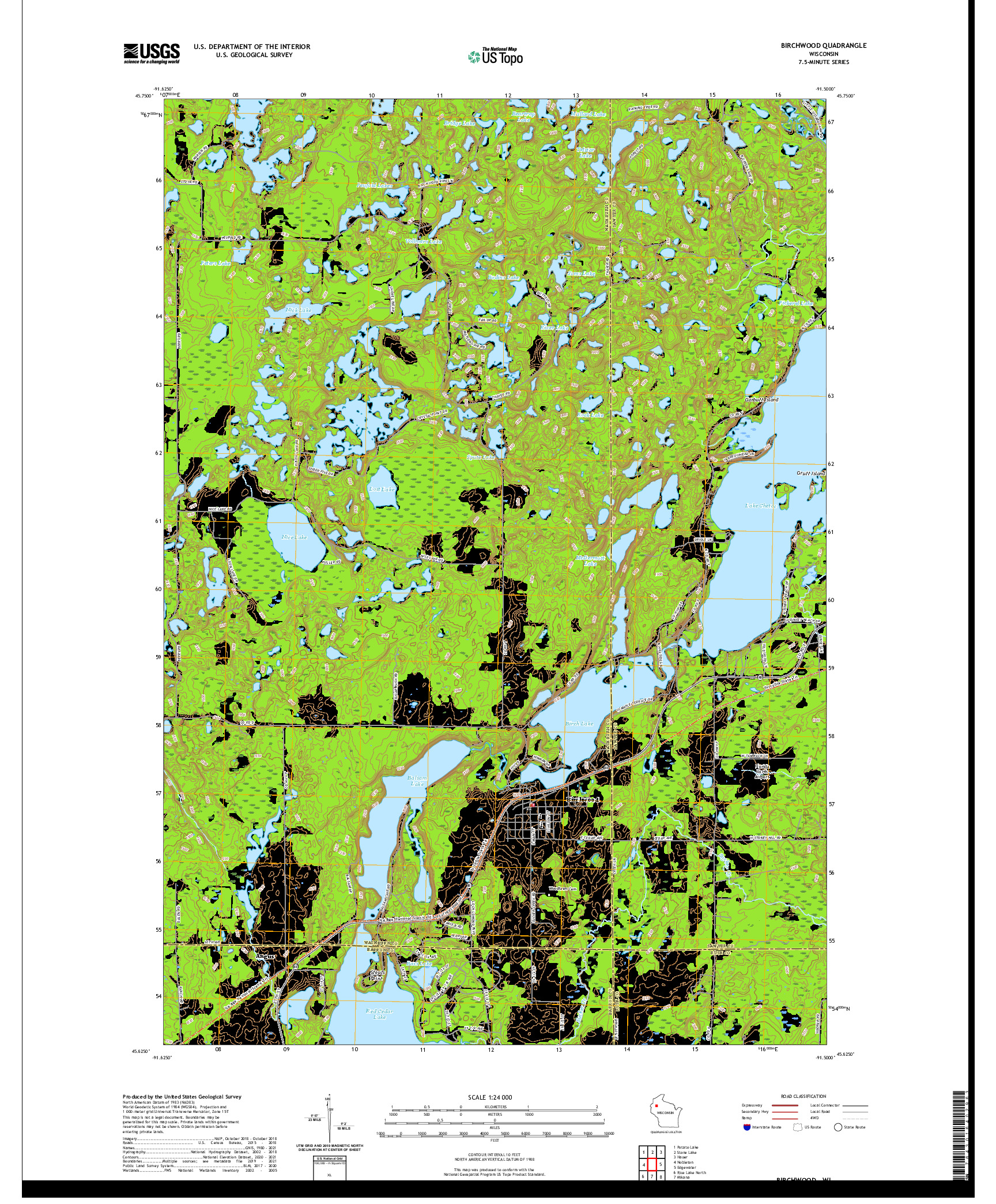 US TOPO 7.5-MINUTE MAP FOR BIRCHWOOD, WI