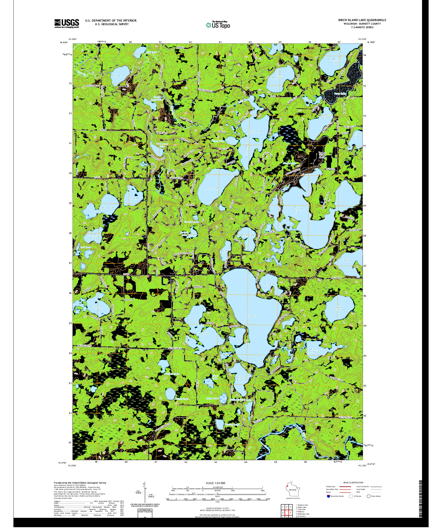 US TOPO 7.5-MINUTE MAP FOR BIRCH ISLAND LAKE, WI