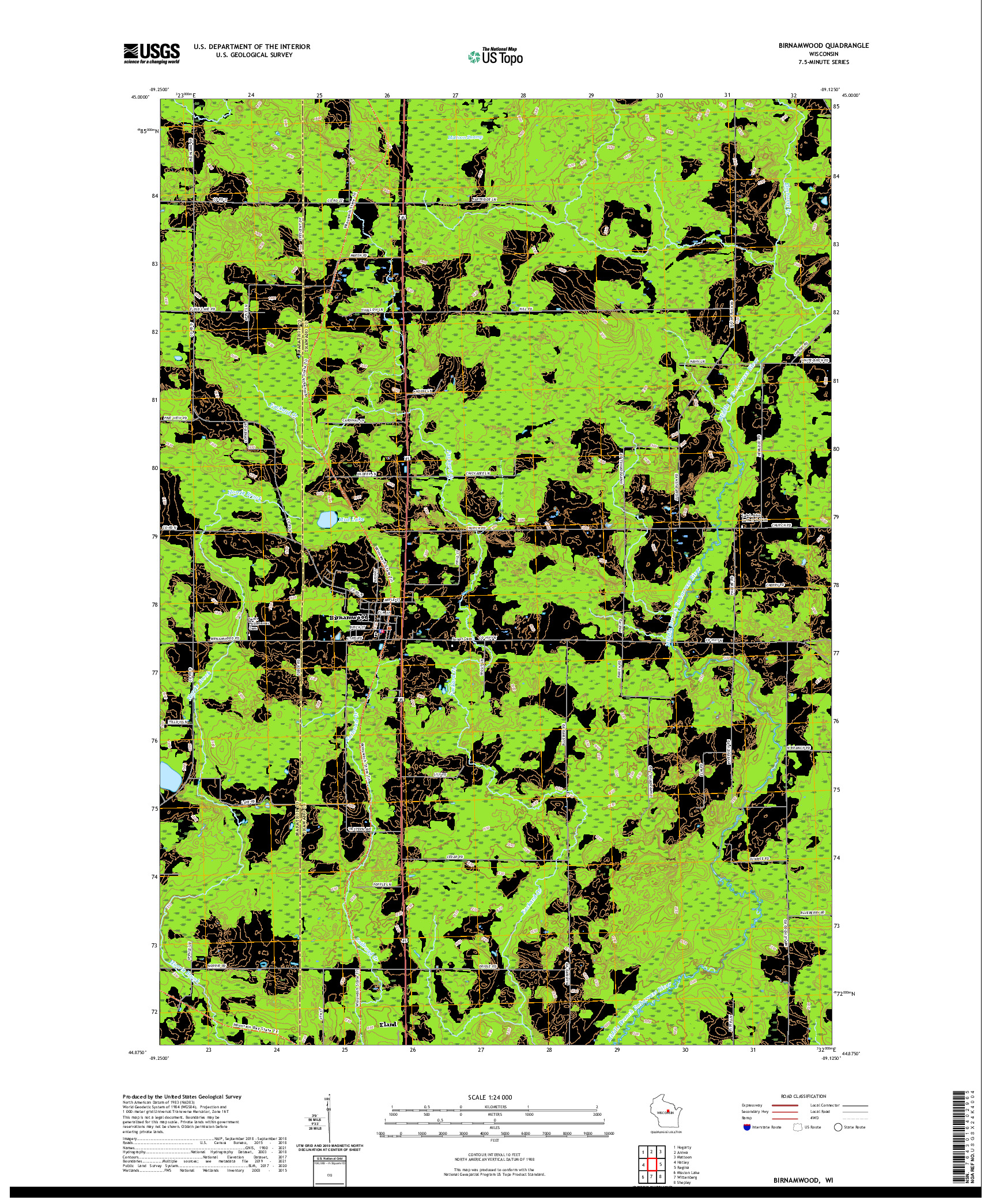 US TOPO 7.5-MINUTE MAP FOR BIRNAMWOOD, WI