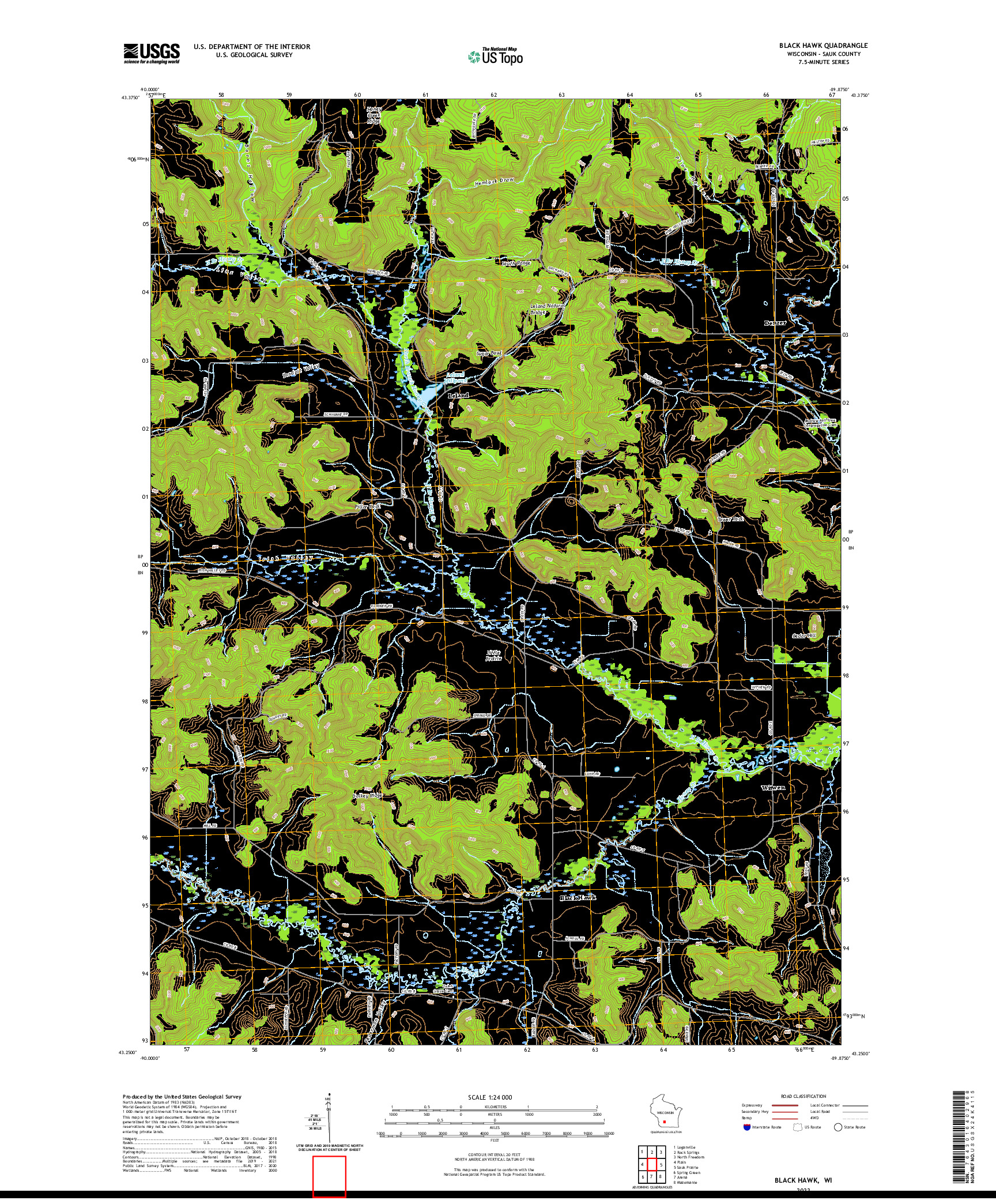 US TOPO 7.5-MINUTE MAP FOR BLACK HAWK, WI