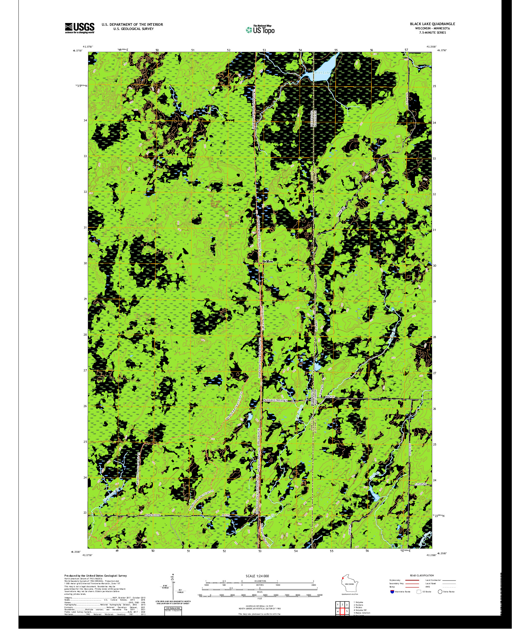 US TOPO 7.5-MINUTE MAP FOR BLACK LAKE, WI,MN