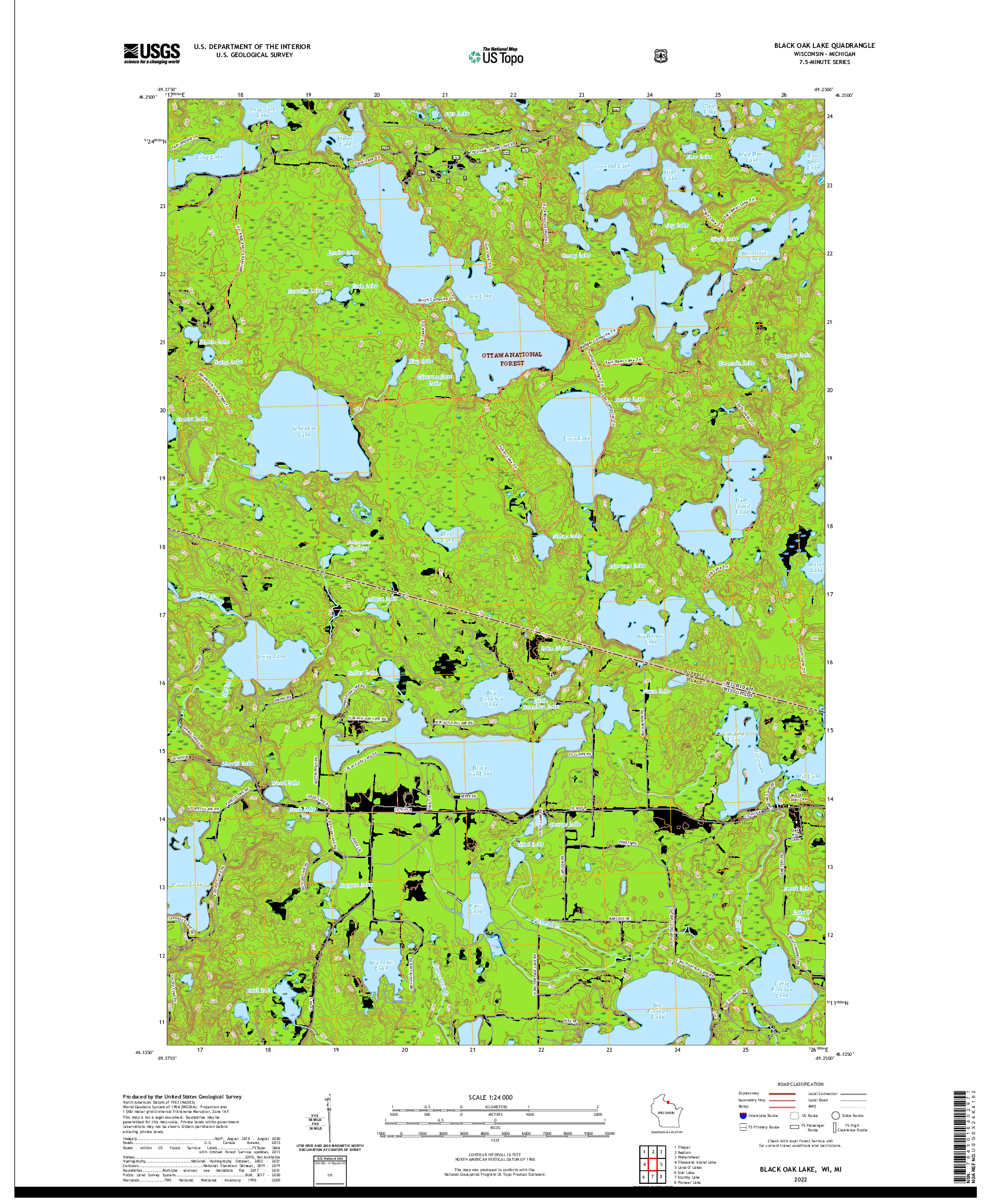 US TOPO 7.5-MINUTE MAP FOR BLACK OAK LAKE, WI,MI