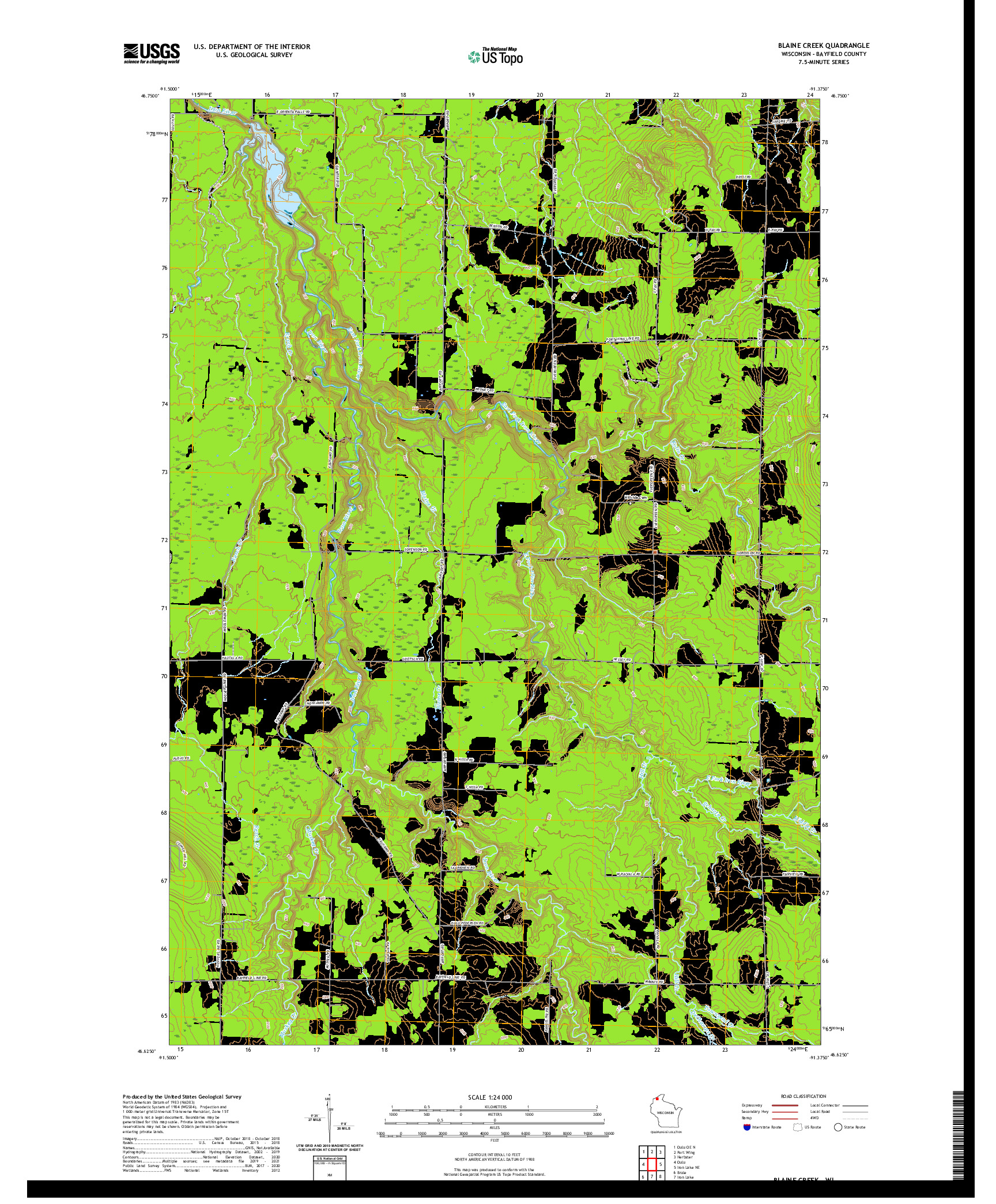US TOPO 7.5-MINUTE MAP FOR BLAINE CREEK, WI