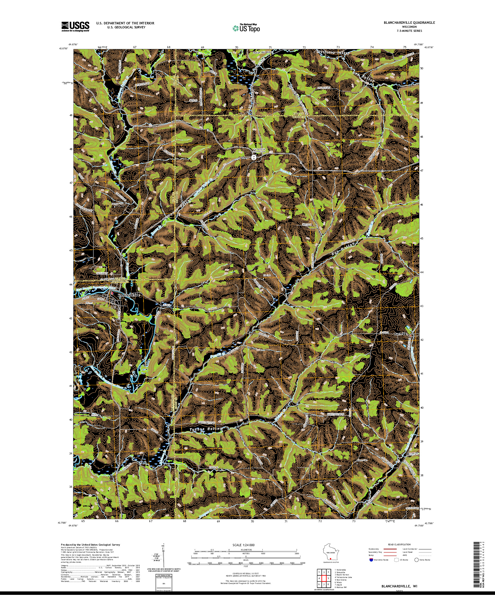 US TOPO 7.5-MINUTE MAP FOR BLANCHARDVILLE, WI
