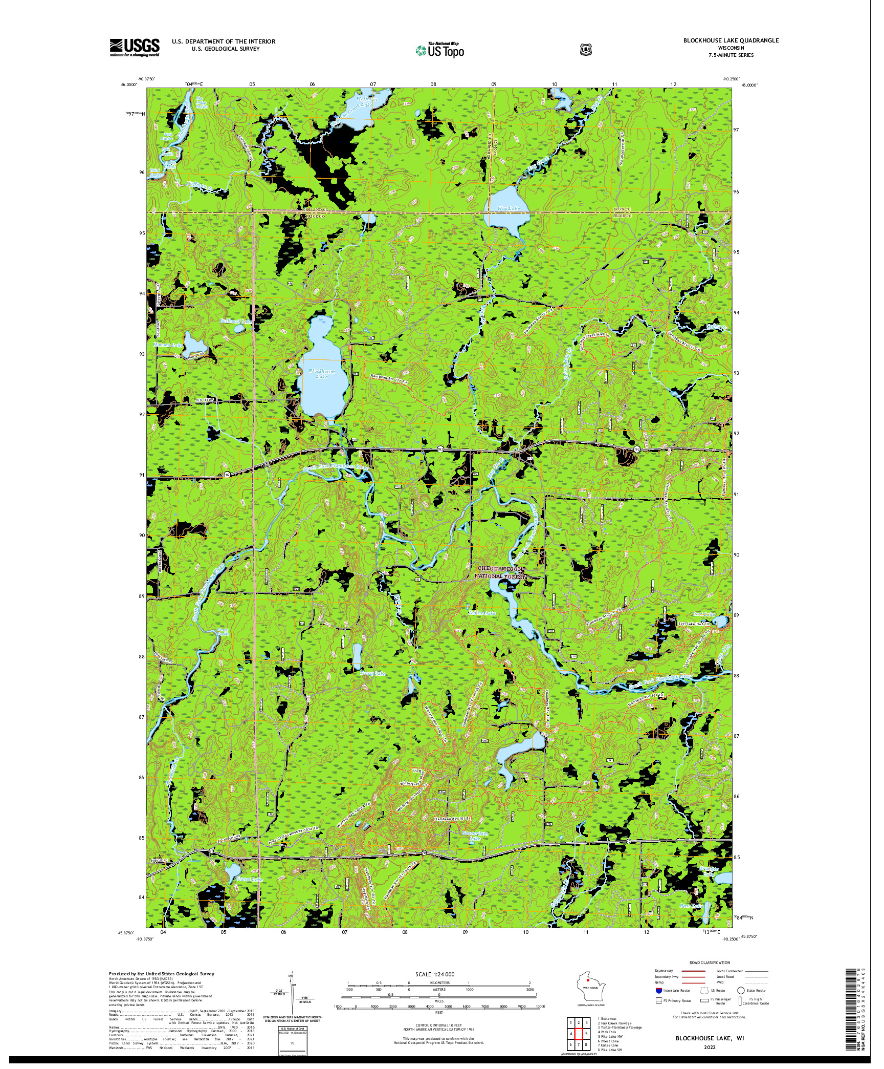 US TOPO 7.5-MINUTE MAP FOR BLOCKHOUSE LAKE, WI