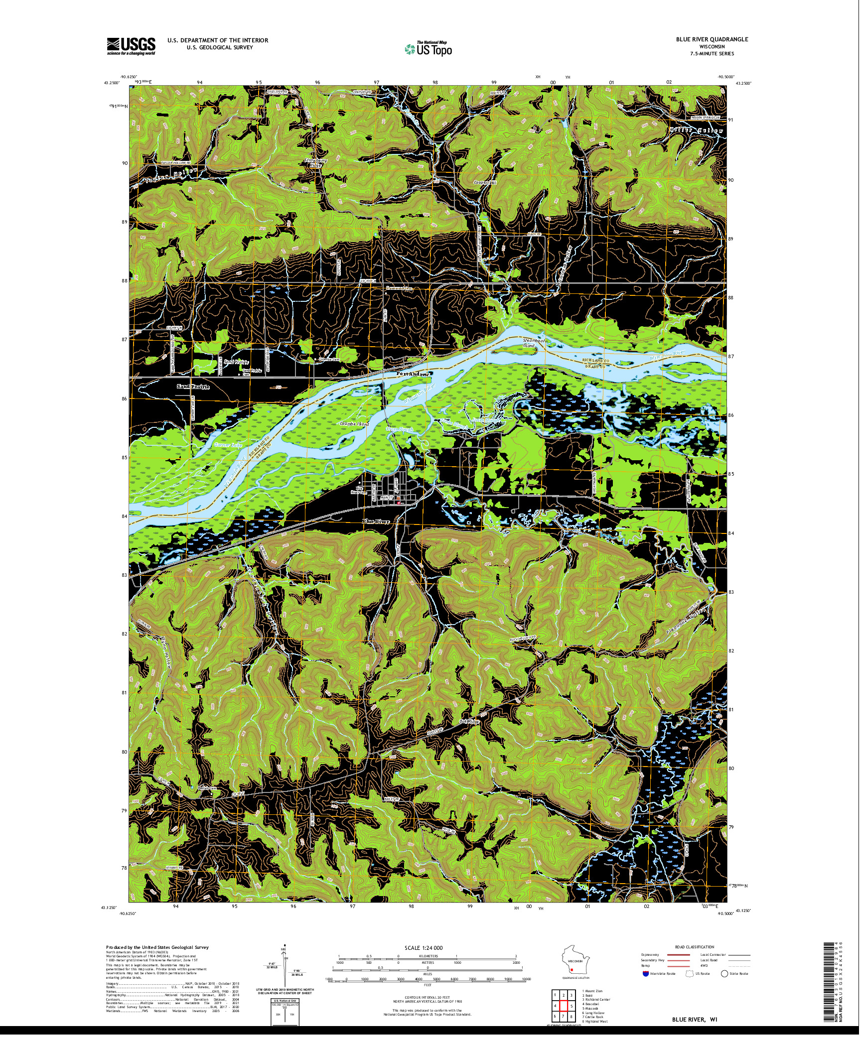 US TOPO 7.5-MINUTE MAP FOR BLUE RIVER, WI