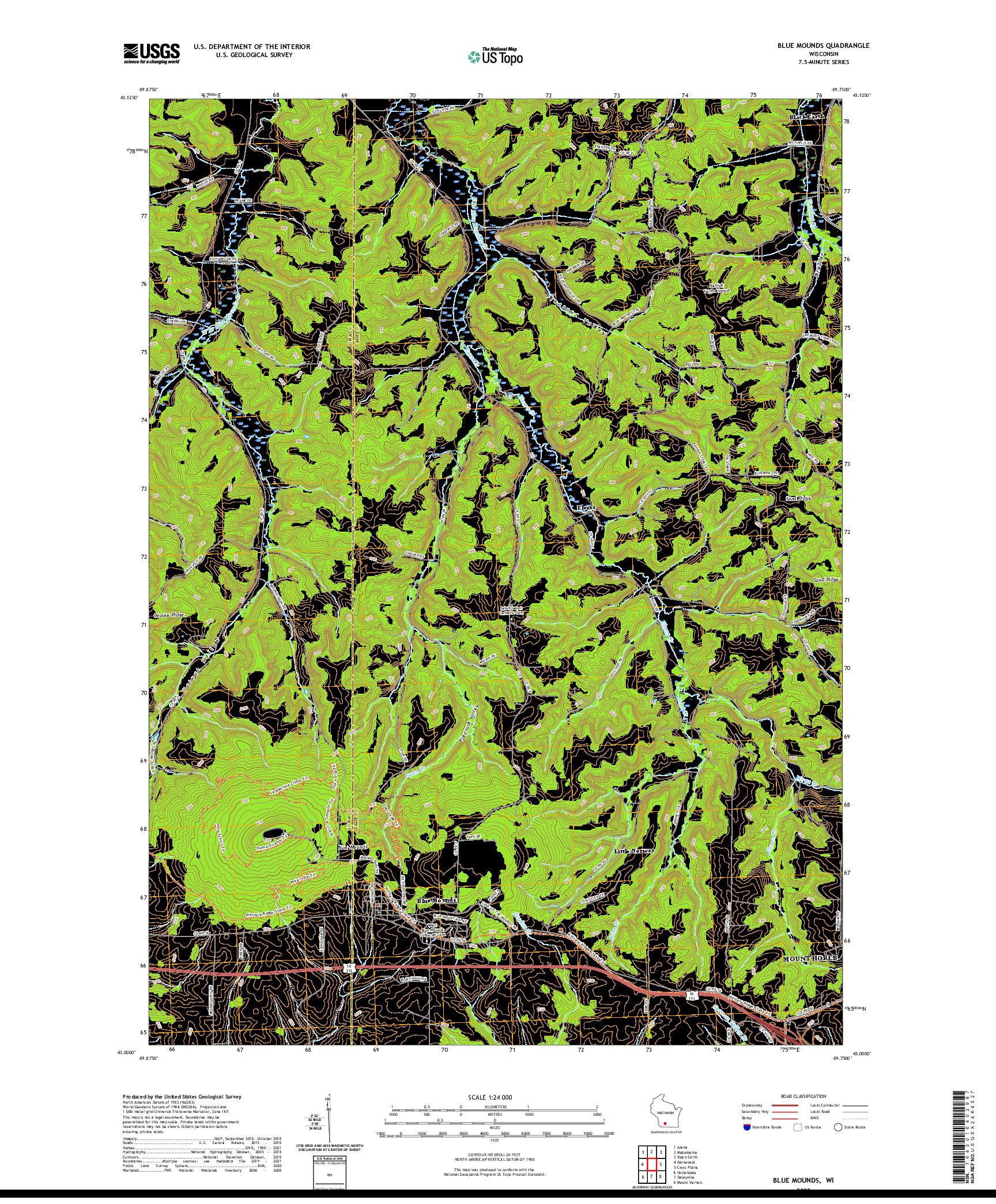 US TOPO 7.5-MINUTE MAP FOR BLUE MOUNDS, WI