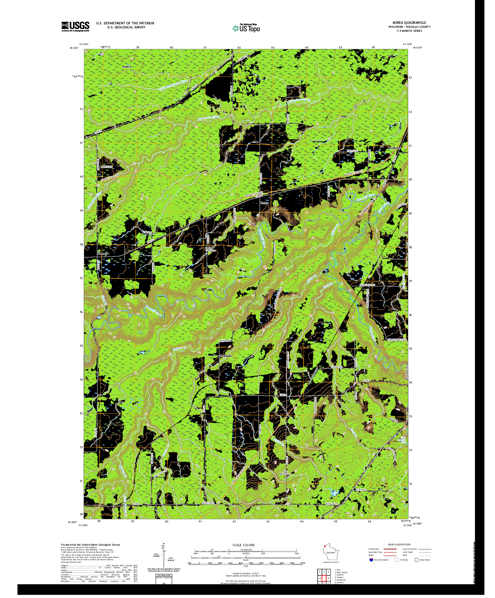 US TOPO 7.5-MINUTE MAP FOR BOREA, WI