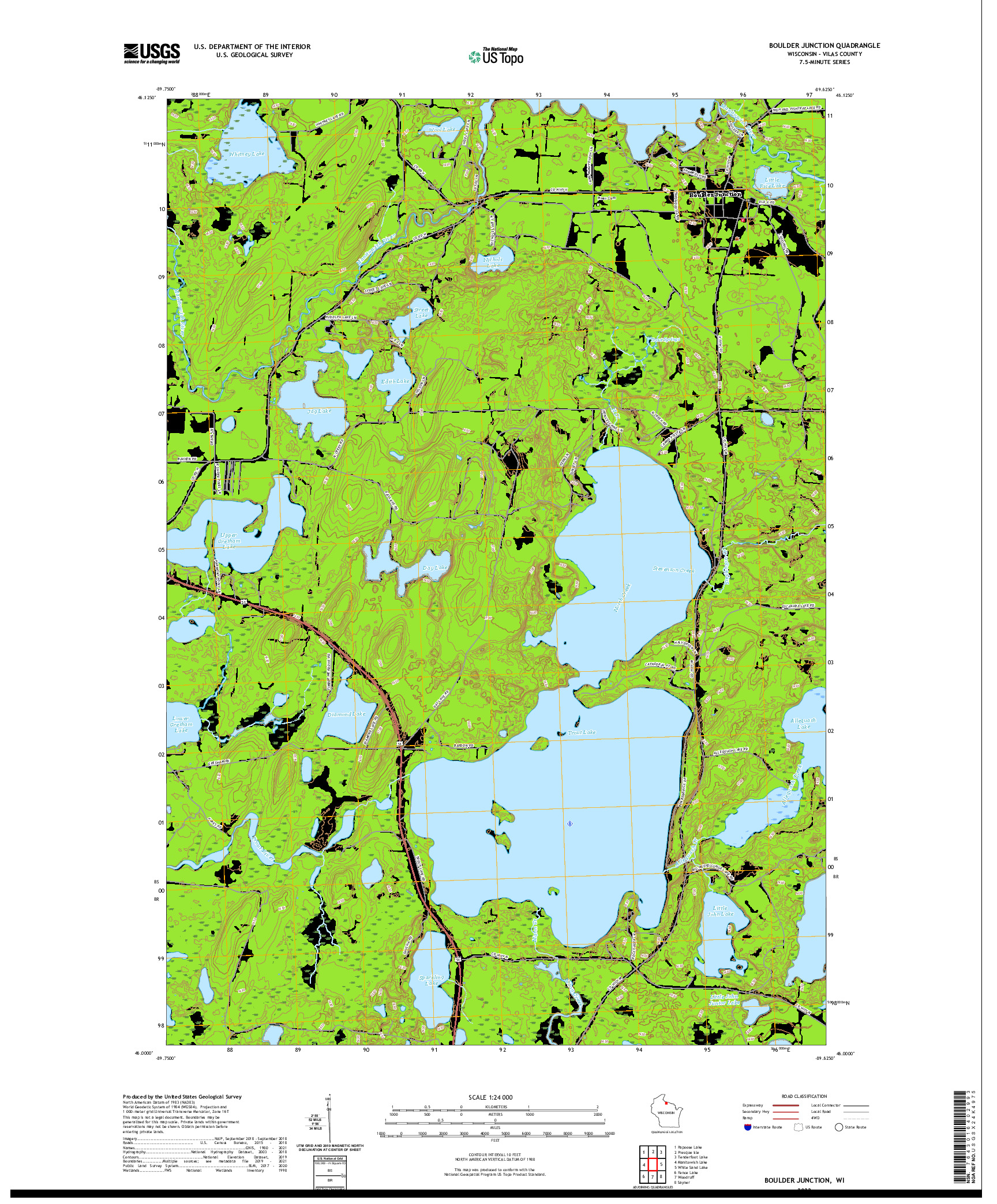 US TOPO 7.5-MINUTE MAP FOR BOULDER JUNCTION, WI