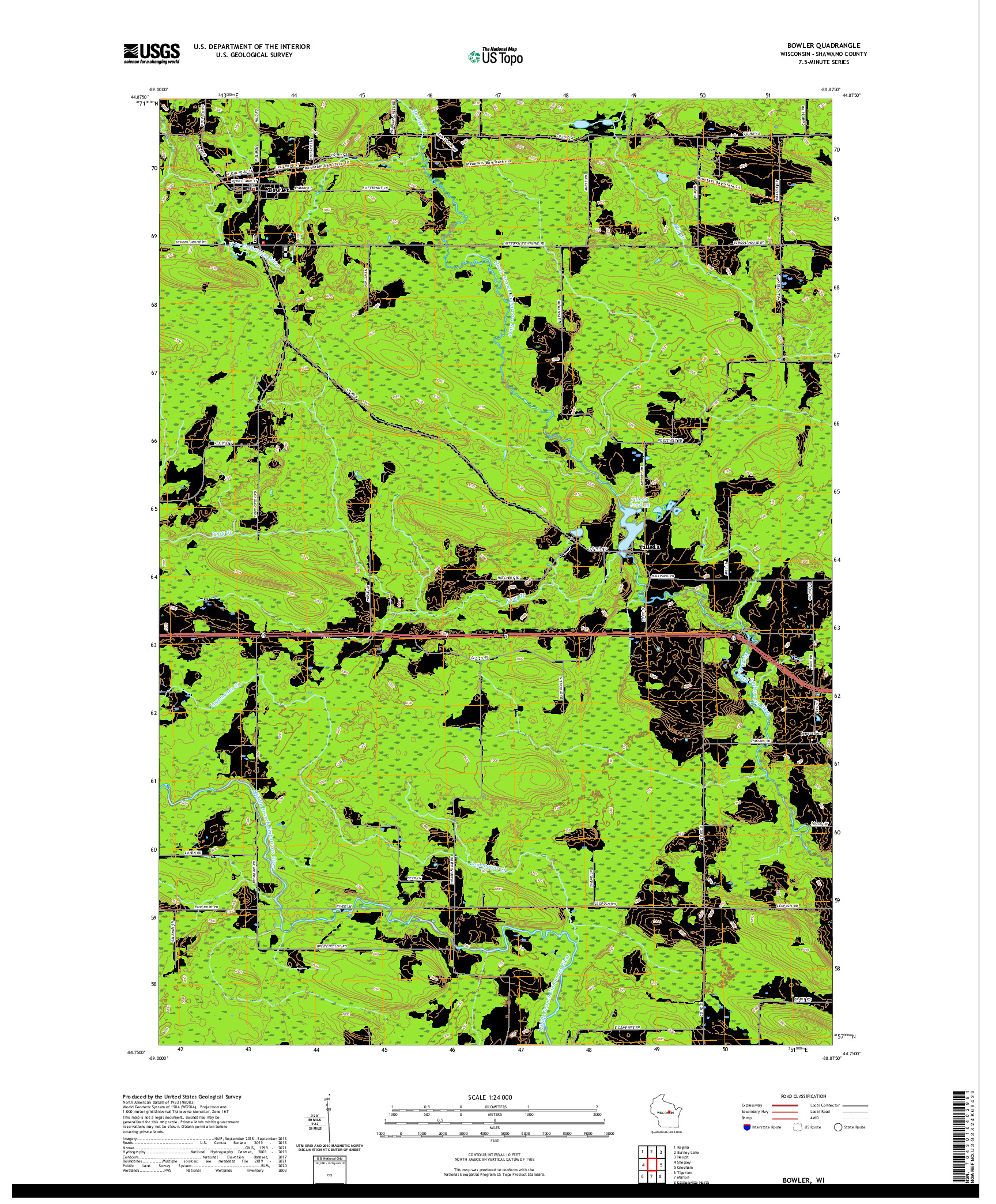 US TOPO 7.5-MINUTE MAP FOR BOWLER, WI