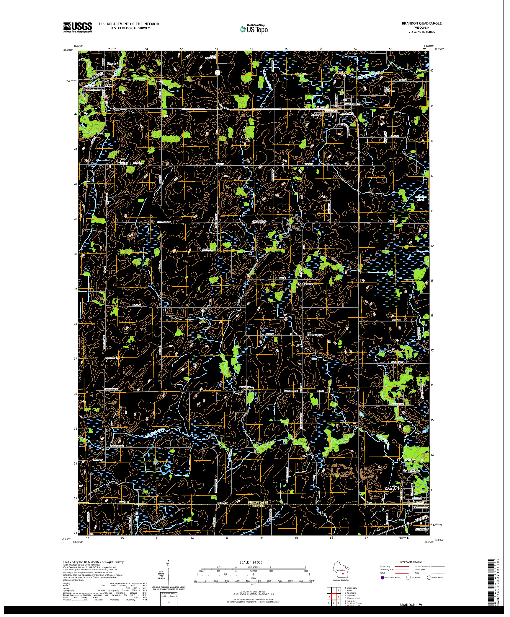 US TOPO 7.5-MINUTE MAP FOR BRANDON, WI