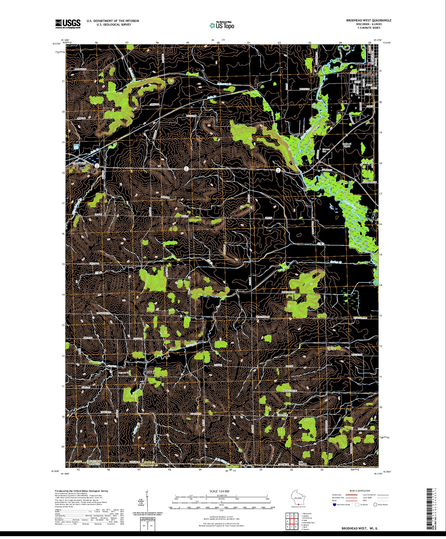 US TOPO 7.5-MINUTE MAP FOR BRODHEAD WEST, WI,IL