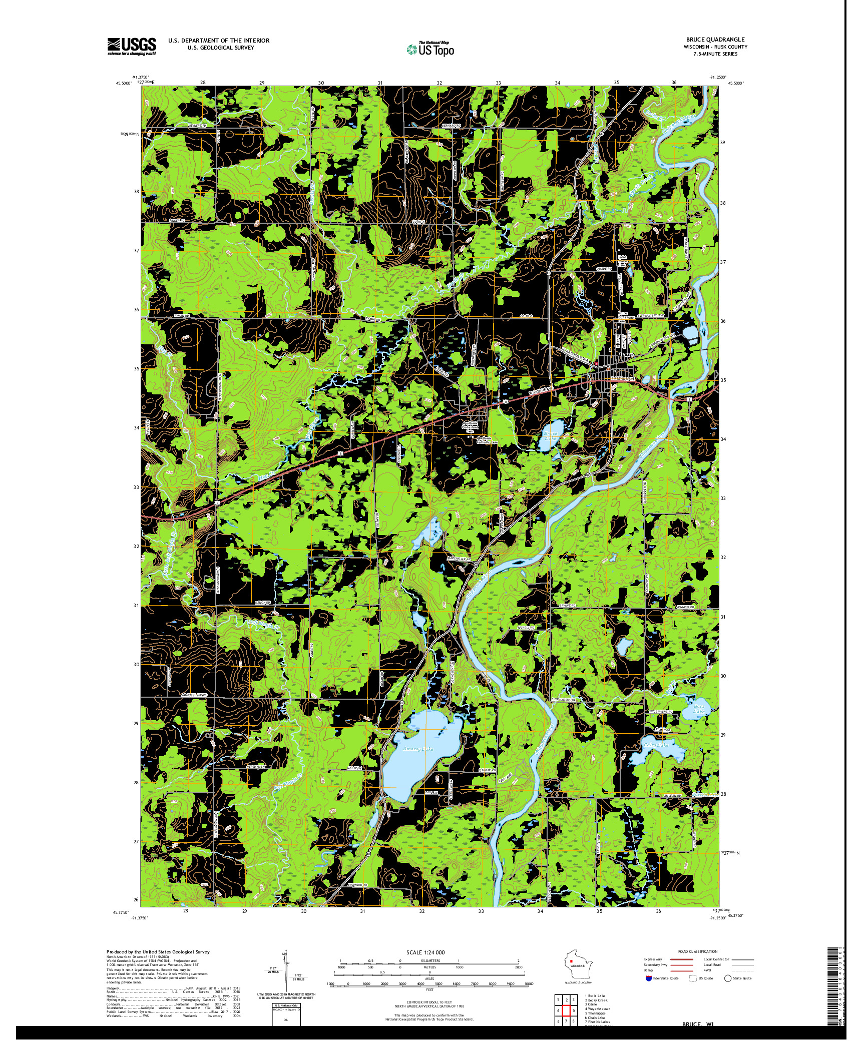 US TOPO 7.5-MINUTE MAP FOR BRUCE, WI