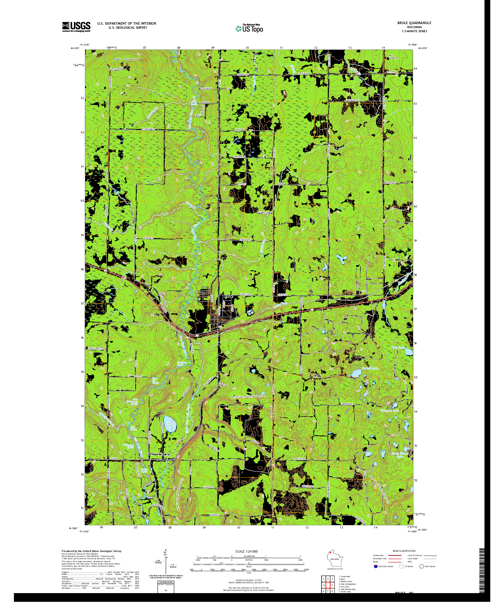 US TOPO 7.5-MINUTE MAP FOR BRULE, WI