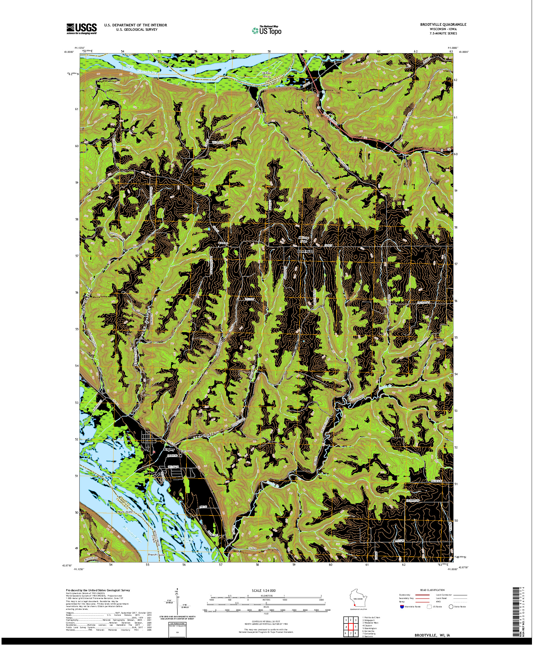 US TOPO 7.5-MINUTE MAP FOR BRODTVILLE, WI,IA