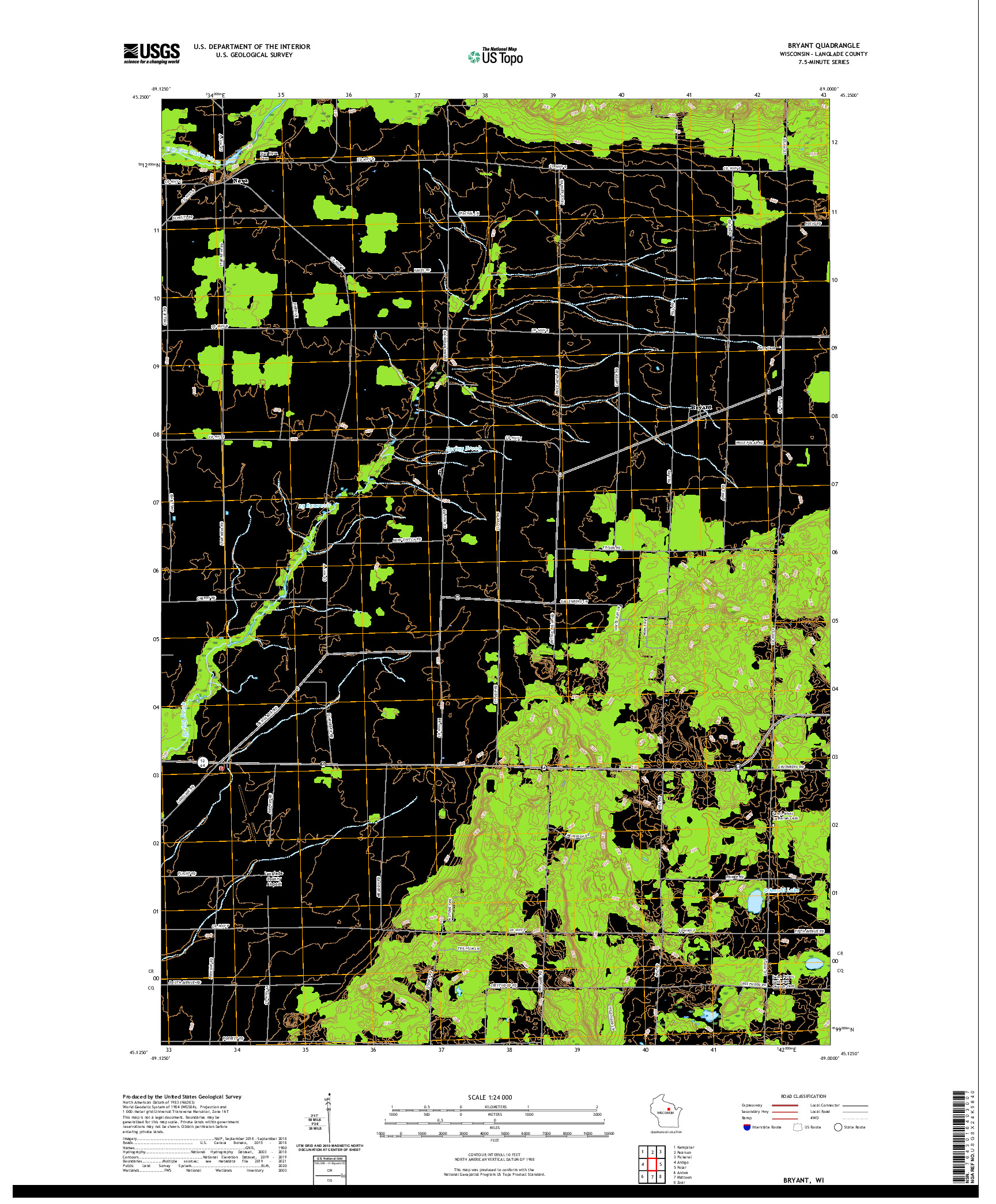 US TOPO 7.5-MINUTE MAP FOR BRYANT, WI