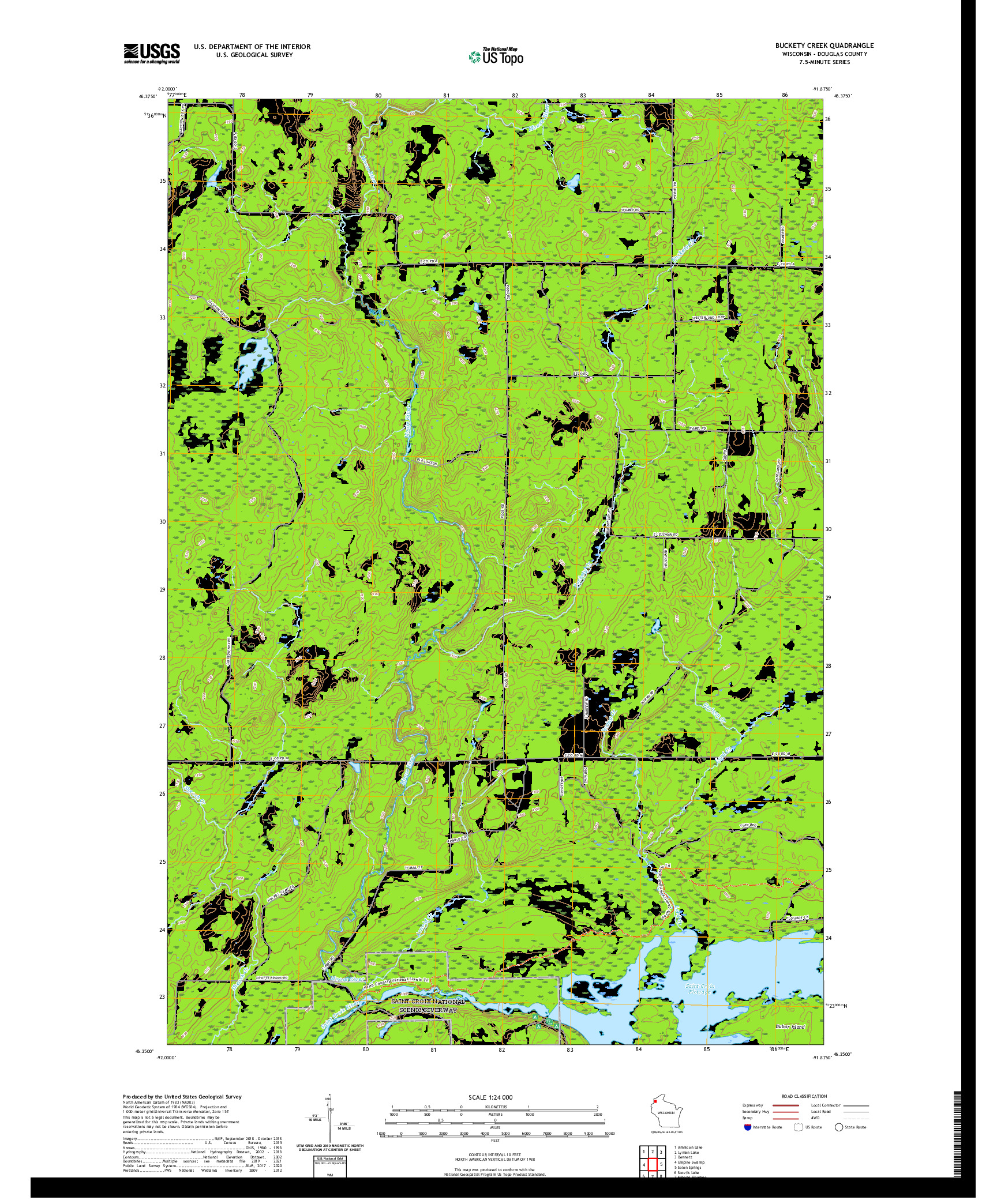 US TOPO 7.5-MINUTE MAP FOR BUCKETY CREEK, WI