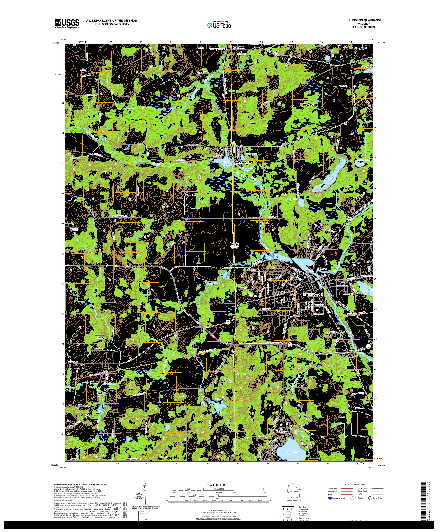 US TOPO 7.5-MINUTE MAP FOR BURLINGTON, WI