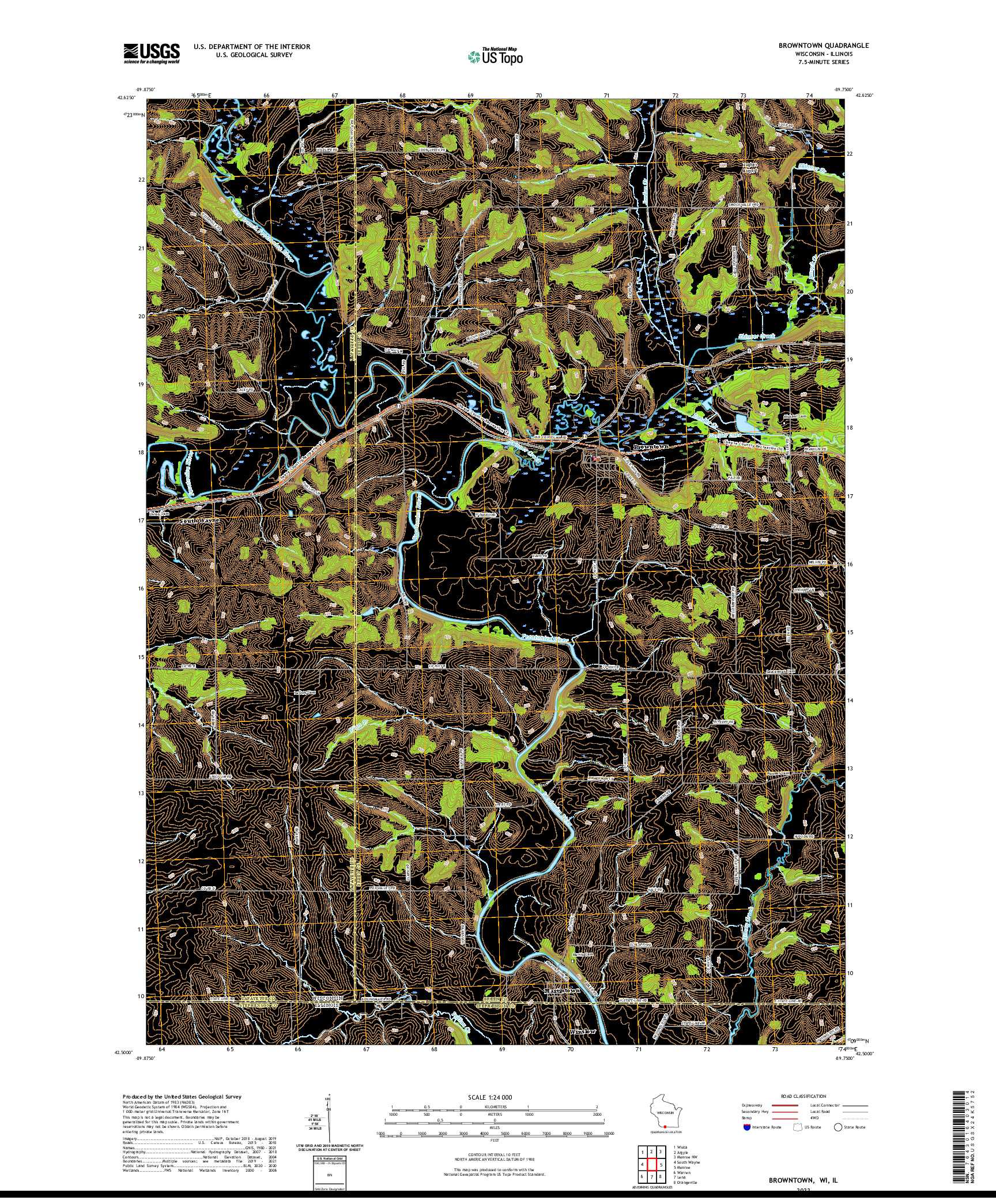 US TOPO 7.5-MINUTE MAP FOR BROWNTOWN, WI,IL