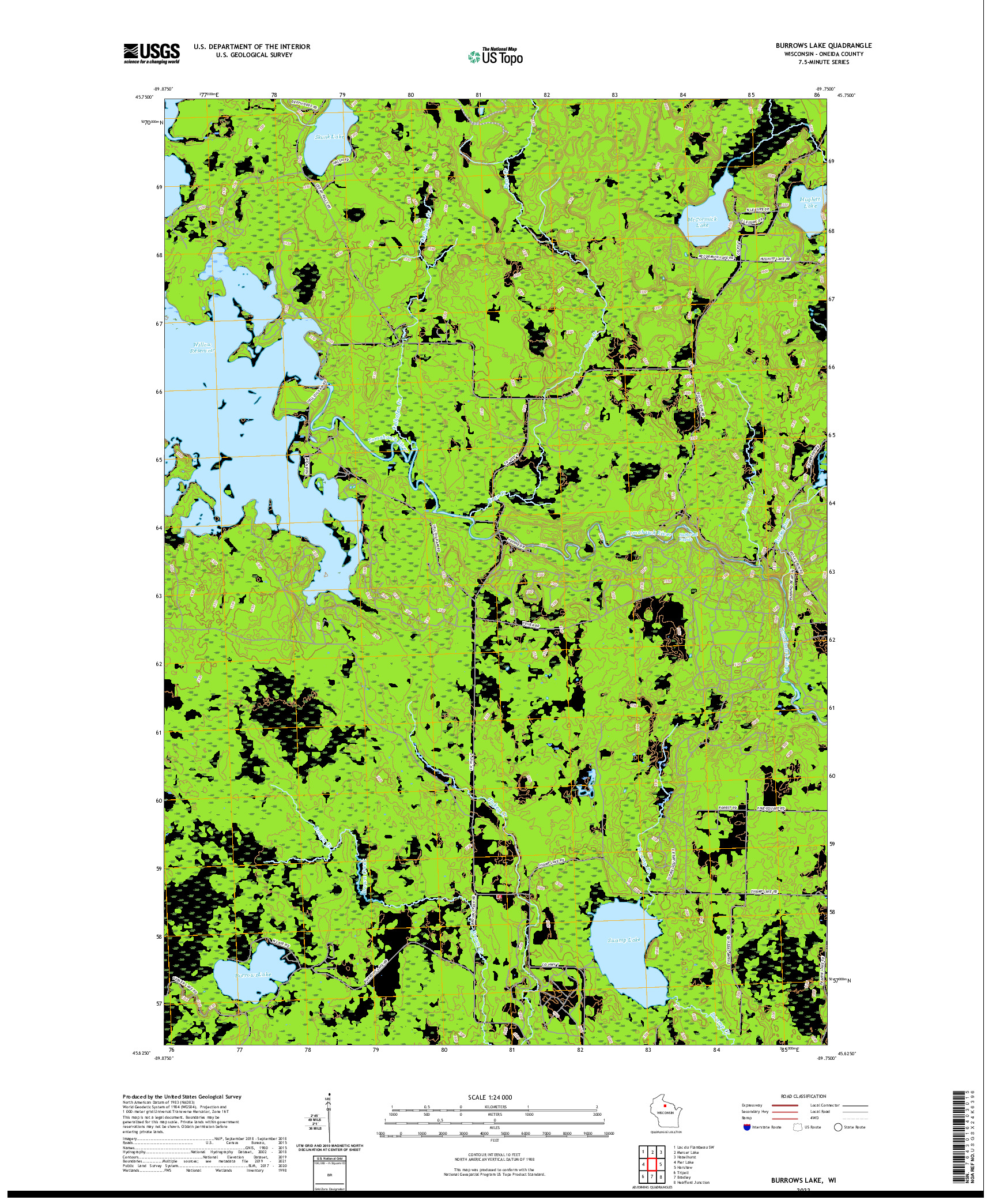 US TOPO 7.5-MINUTE MAP FOR BURROWS LAKE, WI