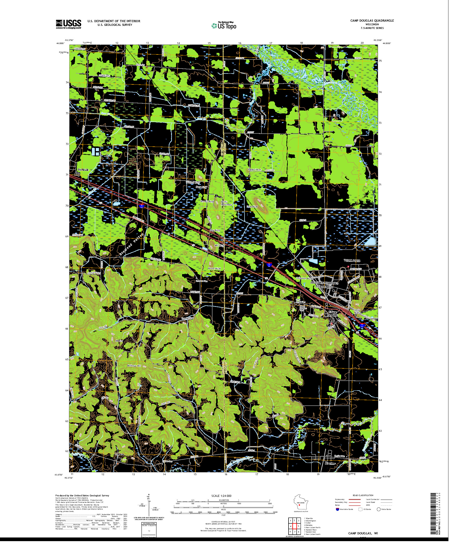 US TOPO 7.5-MINUTE MAP FOR CAMP DOUGLAS, WI