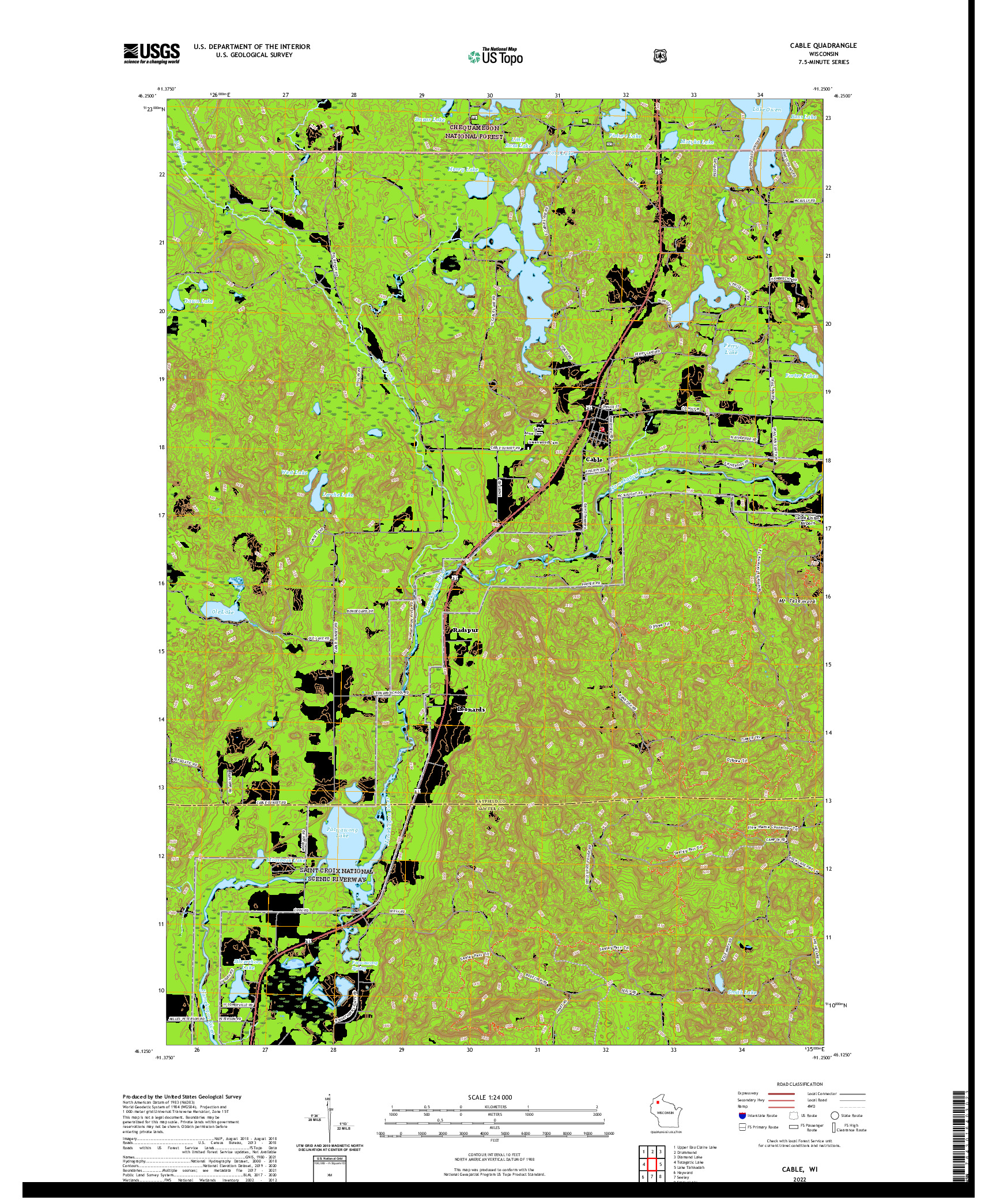 US TOPO 7.5-MINUTE MAP FOR CABLE, WI