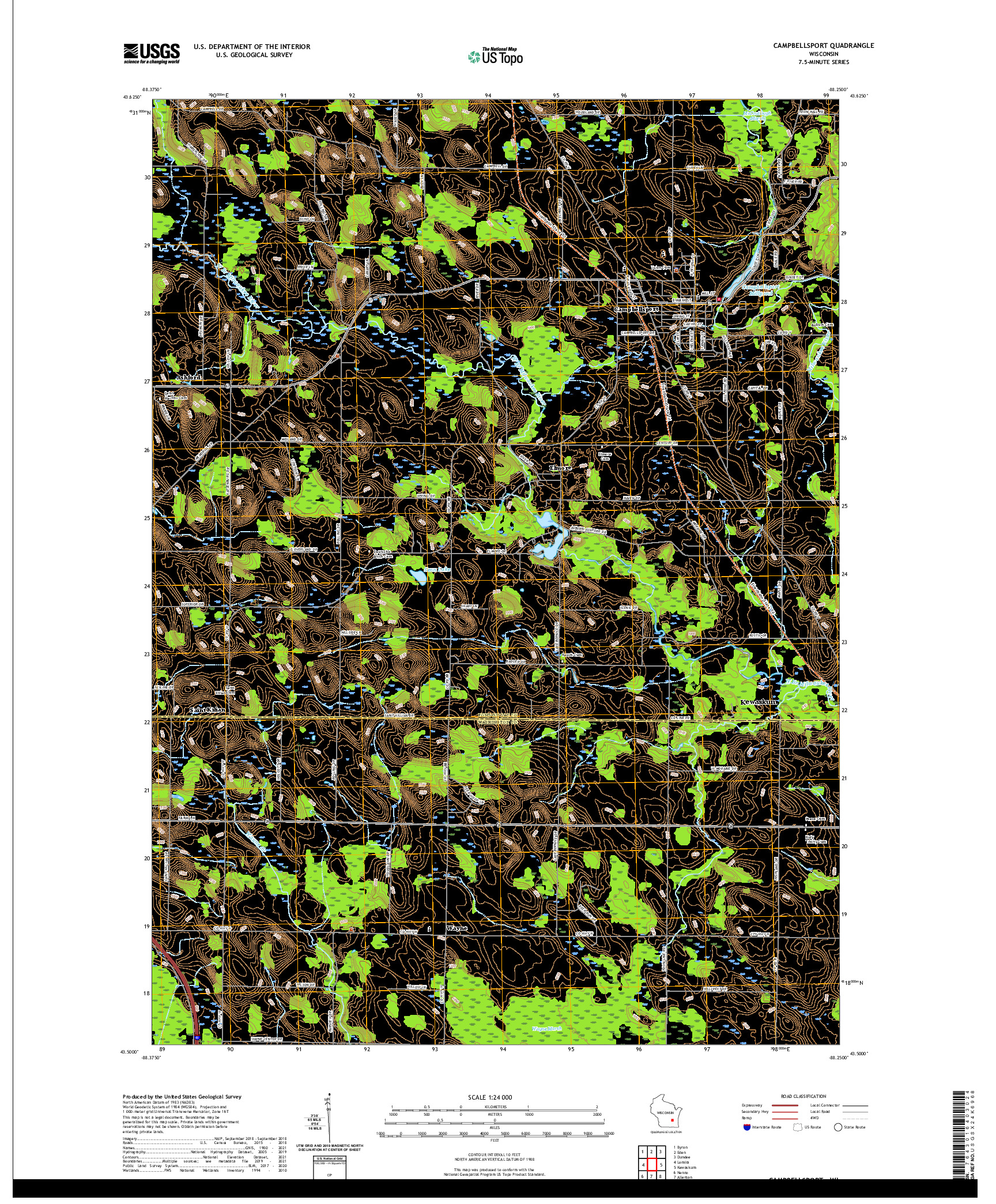 US TOPO 7.5-MINUTE MAP FOR CAMPBELLSPORT, WI