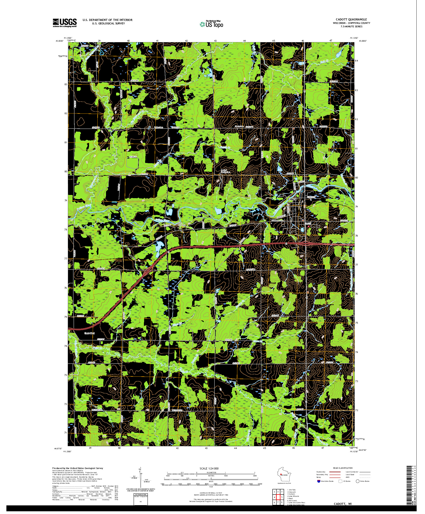 US TOPO 7.5-MINUTE MAP FOR CADOTT, WI