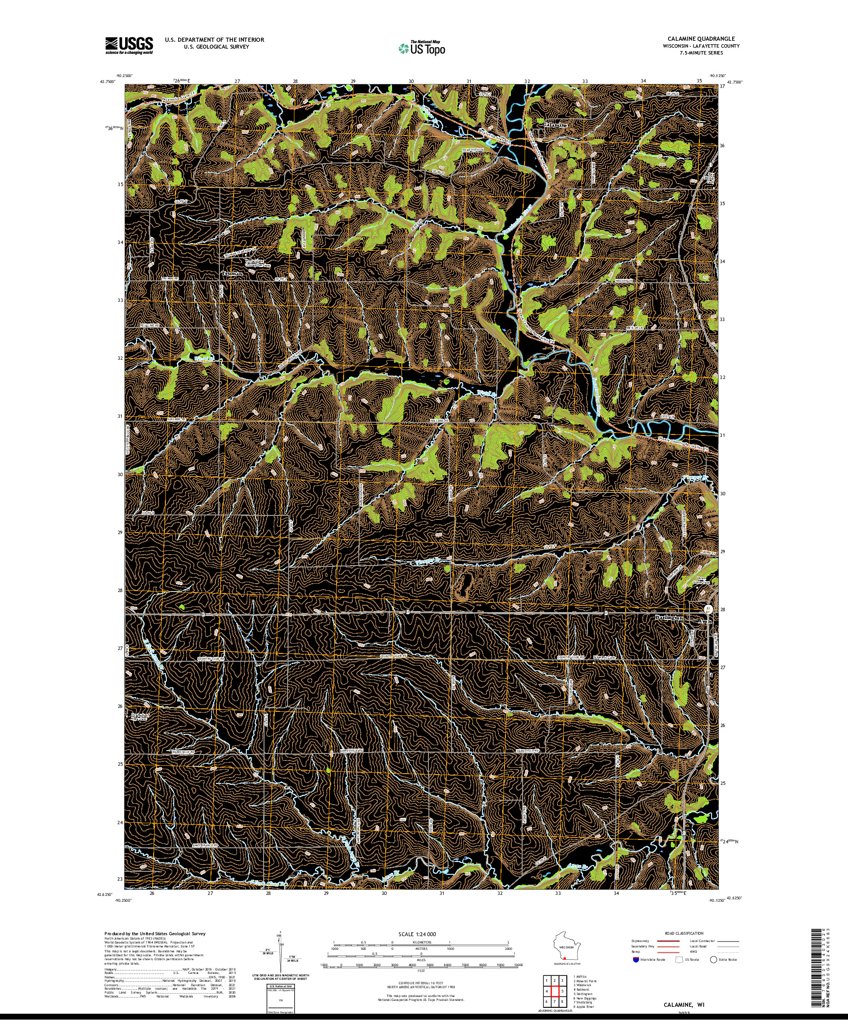 US TOPO 7.5-MINUTE MAP FOR CALAMINE, WI