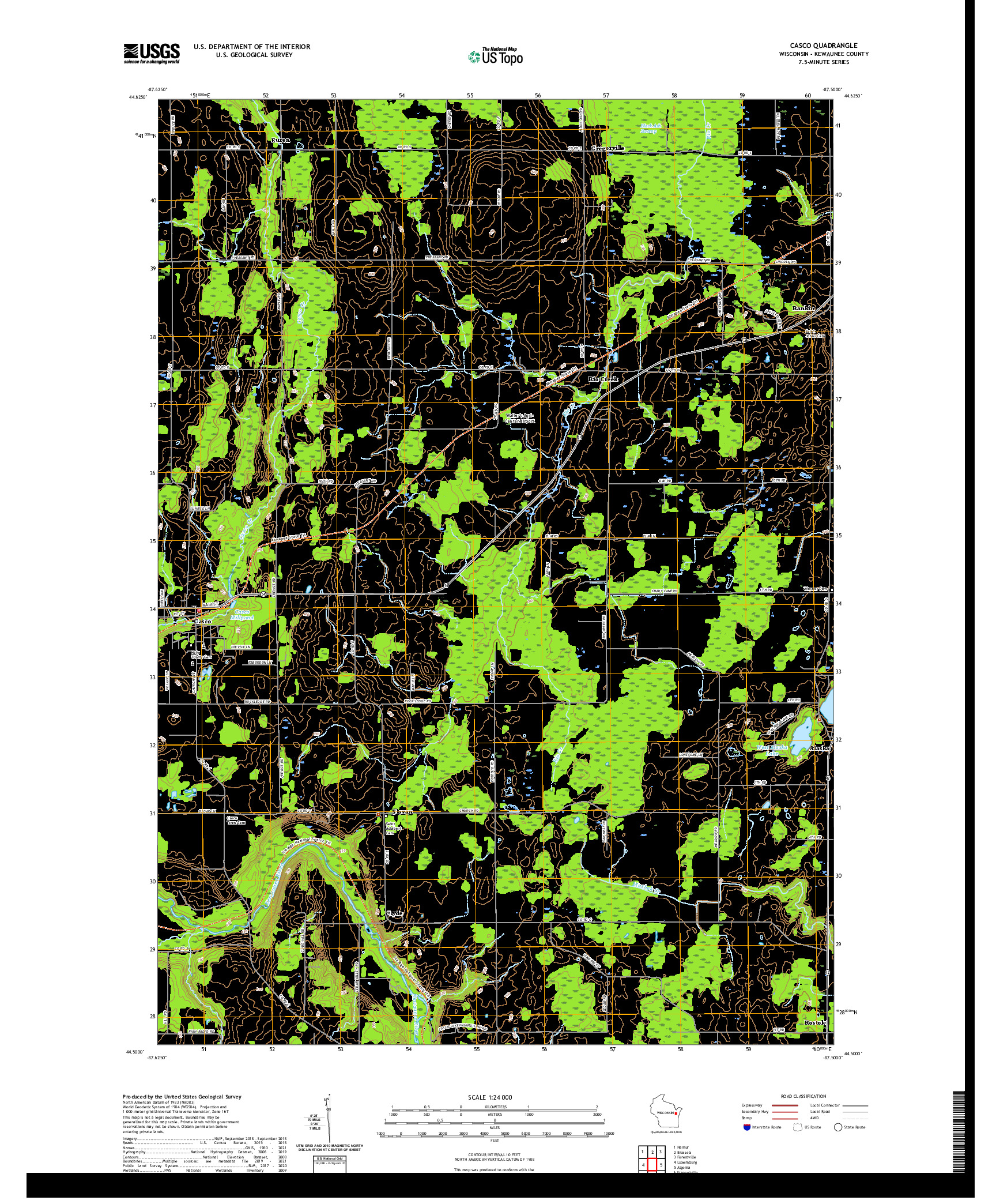 US TOPO 7.5-MINUTE MAP FOR CASCO, WI