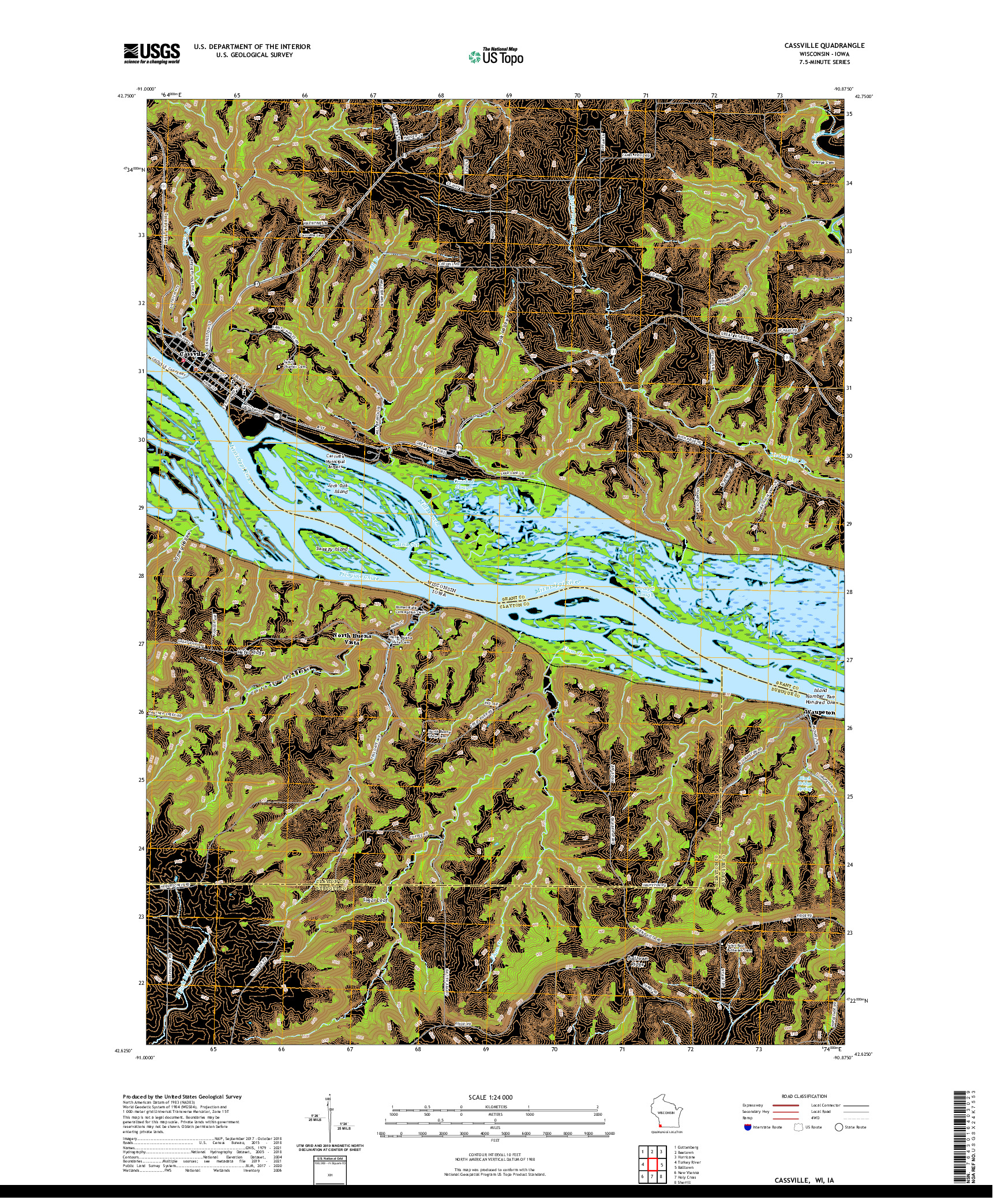 US TOPO 7.5-MINUTE MAP FOR CASSVILLE, WI,IA