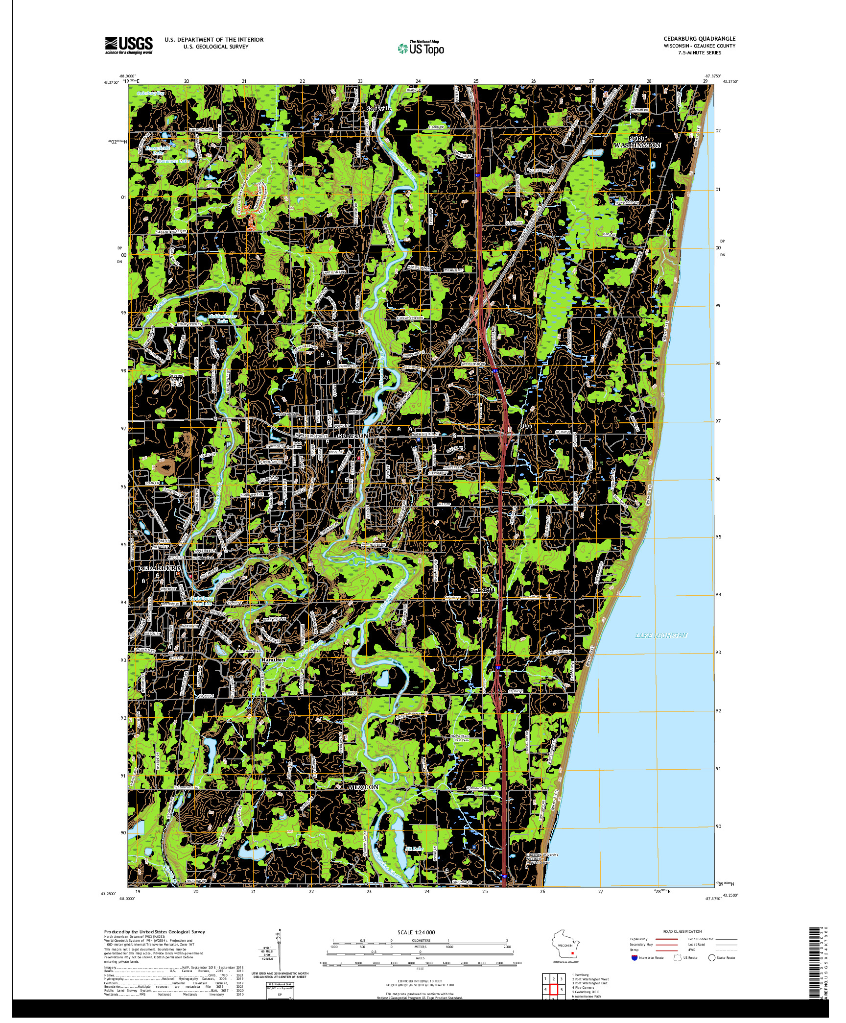 US TOPO 7.5-MINUTE MAP FOR CEDARBURG, WI