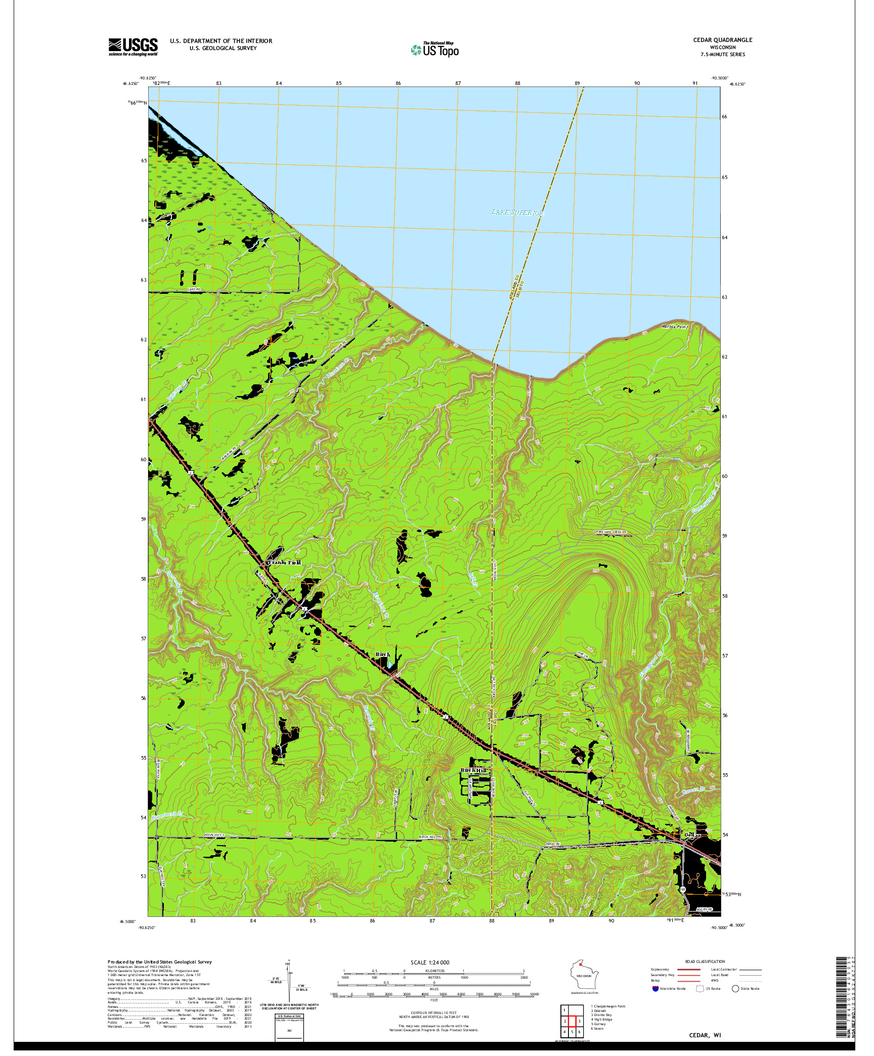 US TOPO 7.5-MINUTE MAP FOR CEDAR, WI