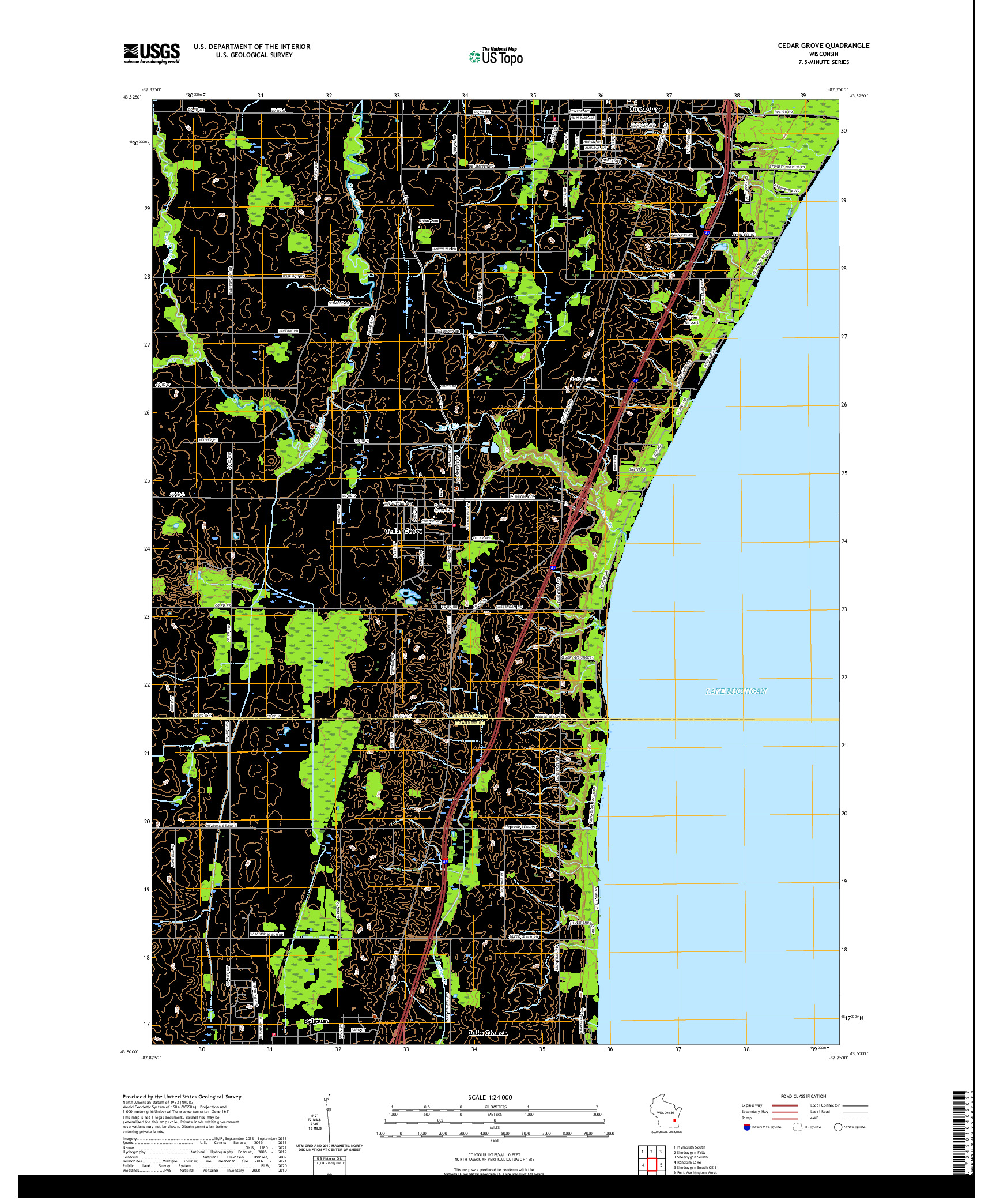 US TOPO 7.5-MINUTE MAP FOR CEDAR GROVE, WI