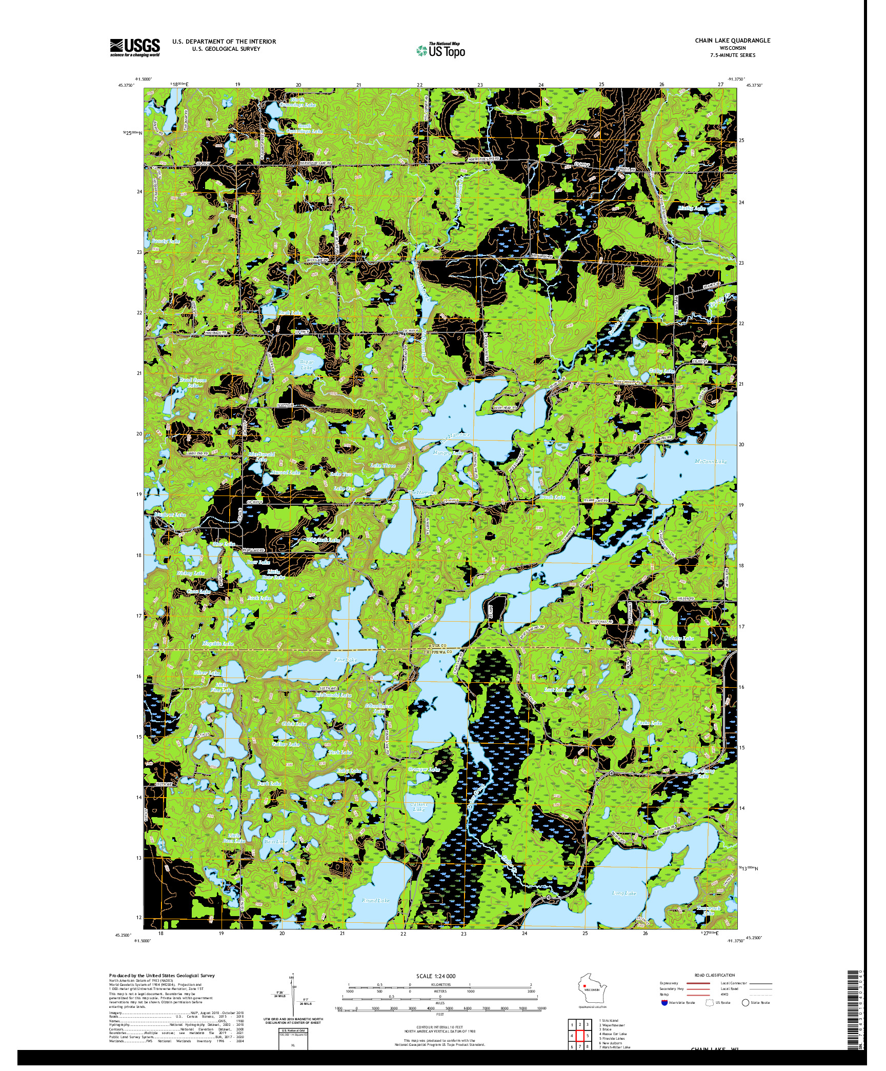 US TOPO 7.5-MINUTE MAP FOR CHAIN LAKE, WI