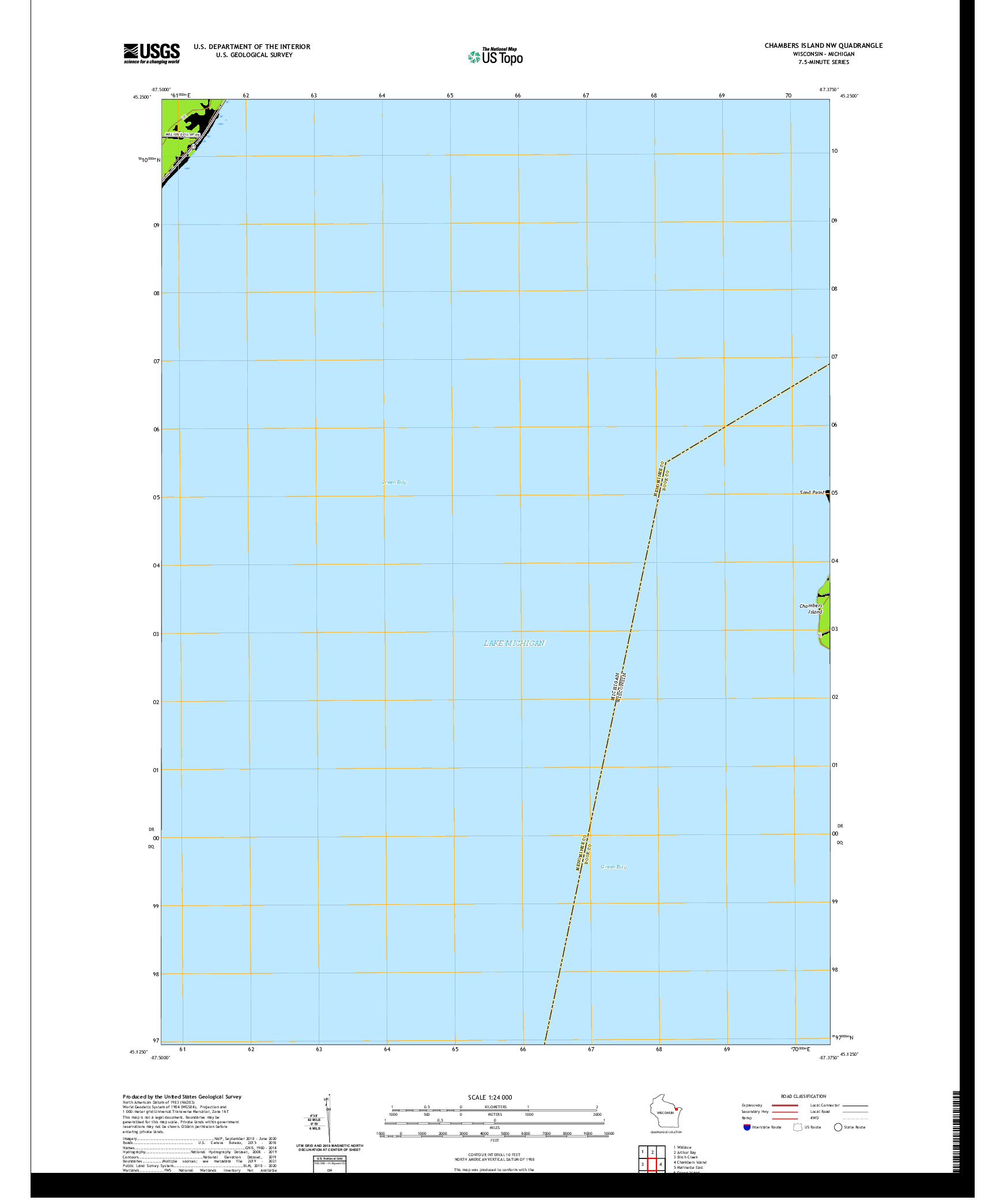 US TOPO 7.5-MINUTE MAP FOR CHAMBERS ISLAND NW, WI,MI