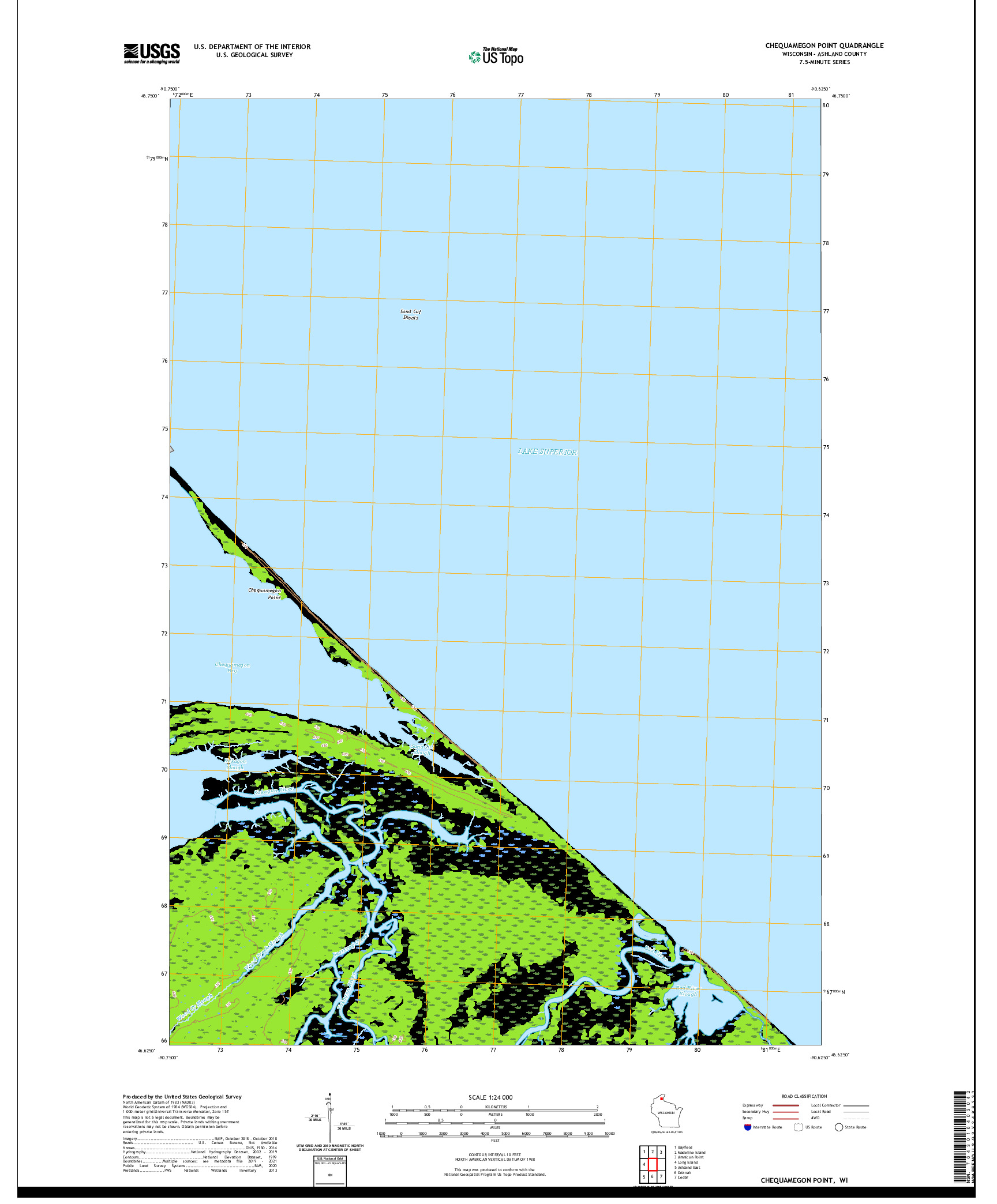 US TOPO 7.5-MINUTE MAP FOR CHEQUAMEGON POINT, WI