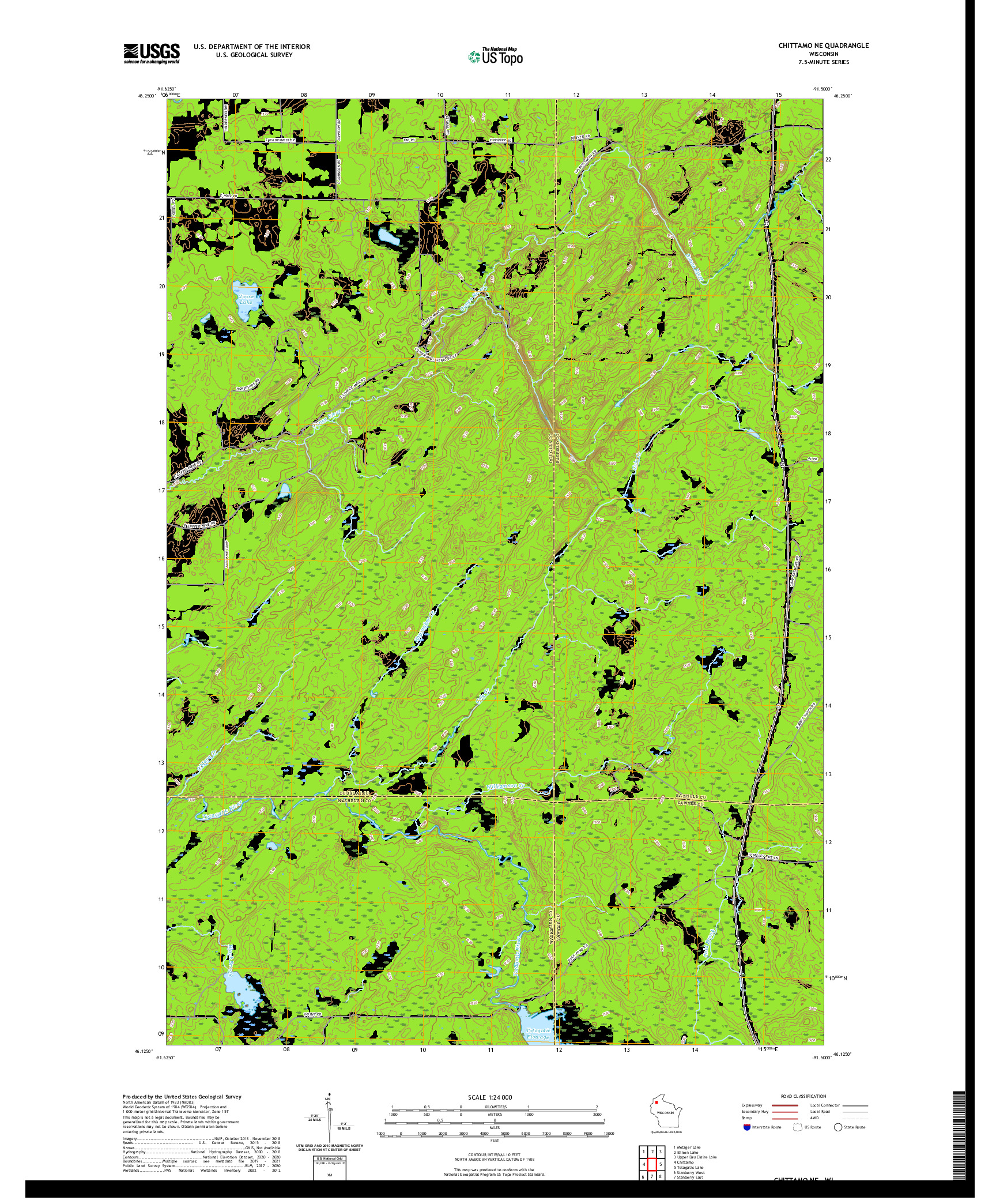 US TOPO 7.5-MINUTE MAP FOR CHITTAMO NE, WI