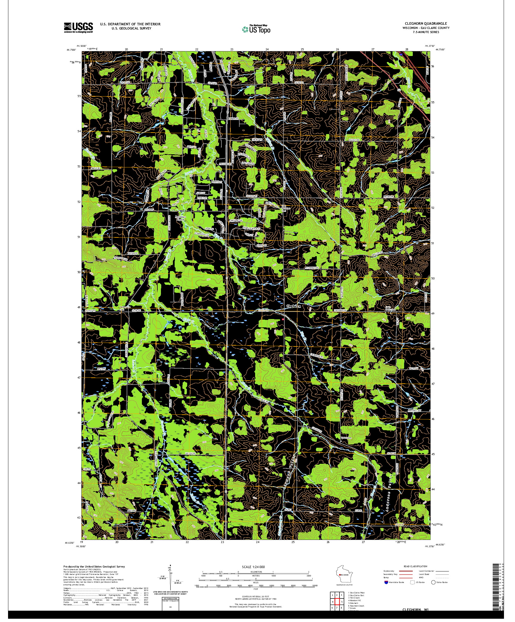 US TOPO 7.5-MINUTE MAP FOR CLEGHORN, WI