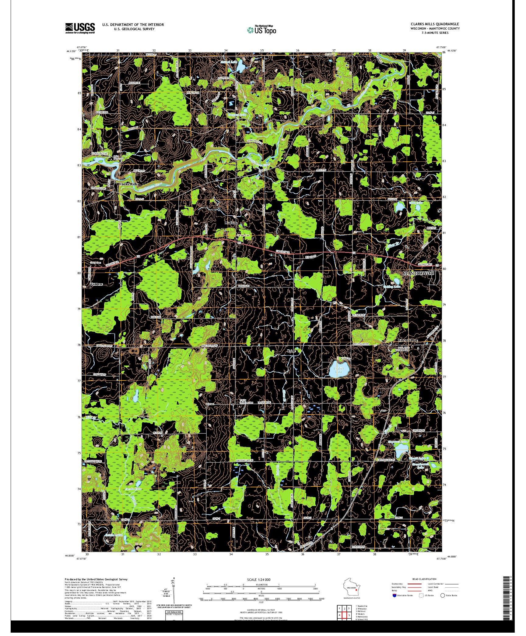 US TOPO 7.5-MINUTE MAP FOR CLARKS MILLS, WI