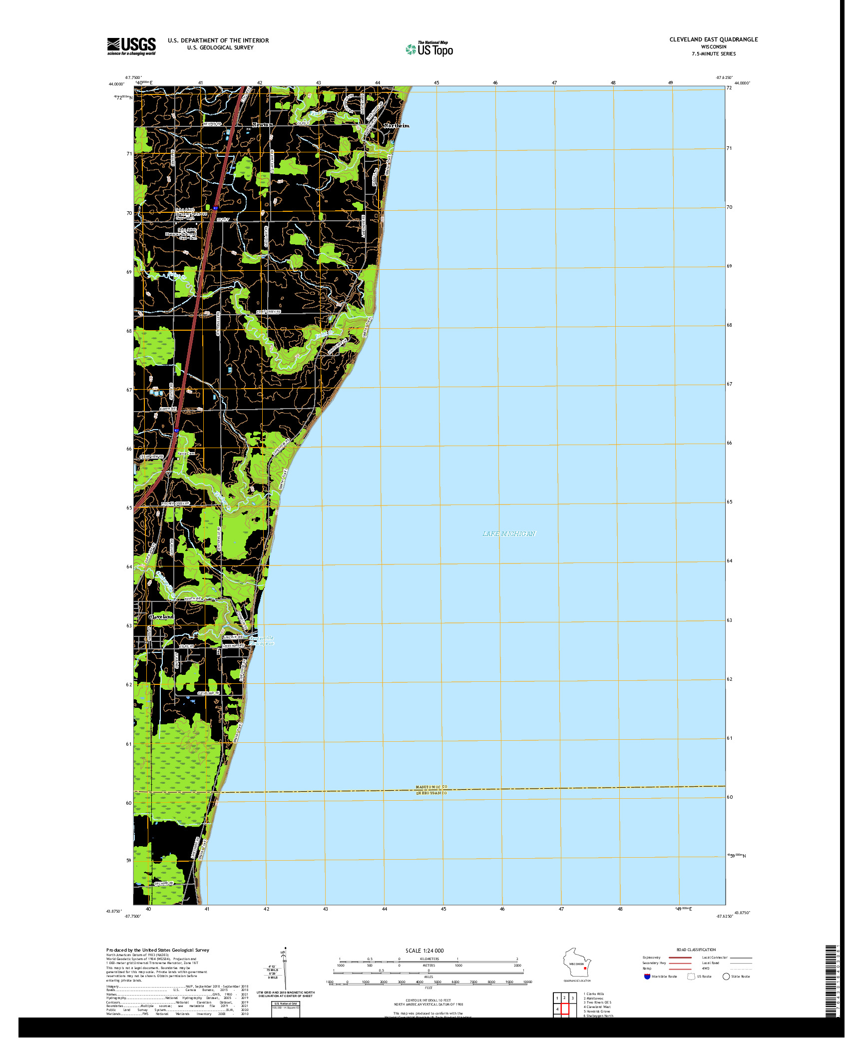 US TOPO 7.5-MINUTE MAP FOR CLEVELAND EAST, WI