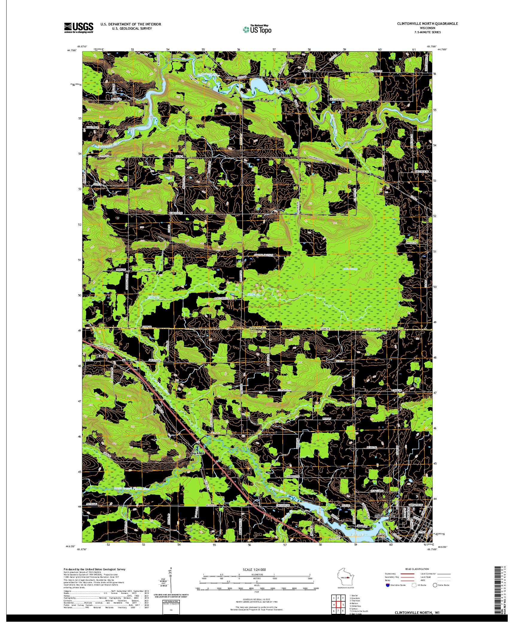 US TOPO 7.5-MINUTE MAP FOR CLINTONVILLE NORTH, WI