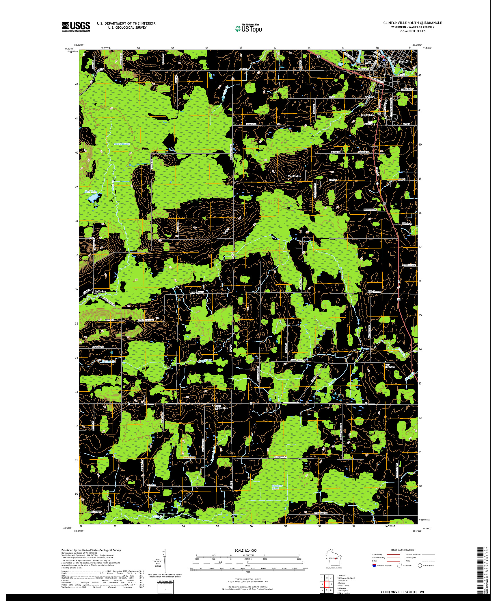 US TOPO 7.5-MINUTE MAP FOR CLINTONVILLE SOUTH, WI