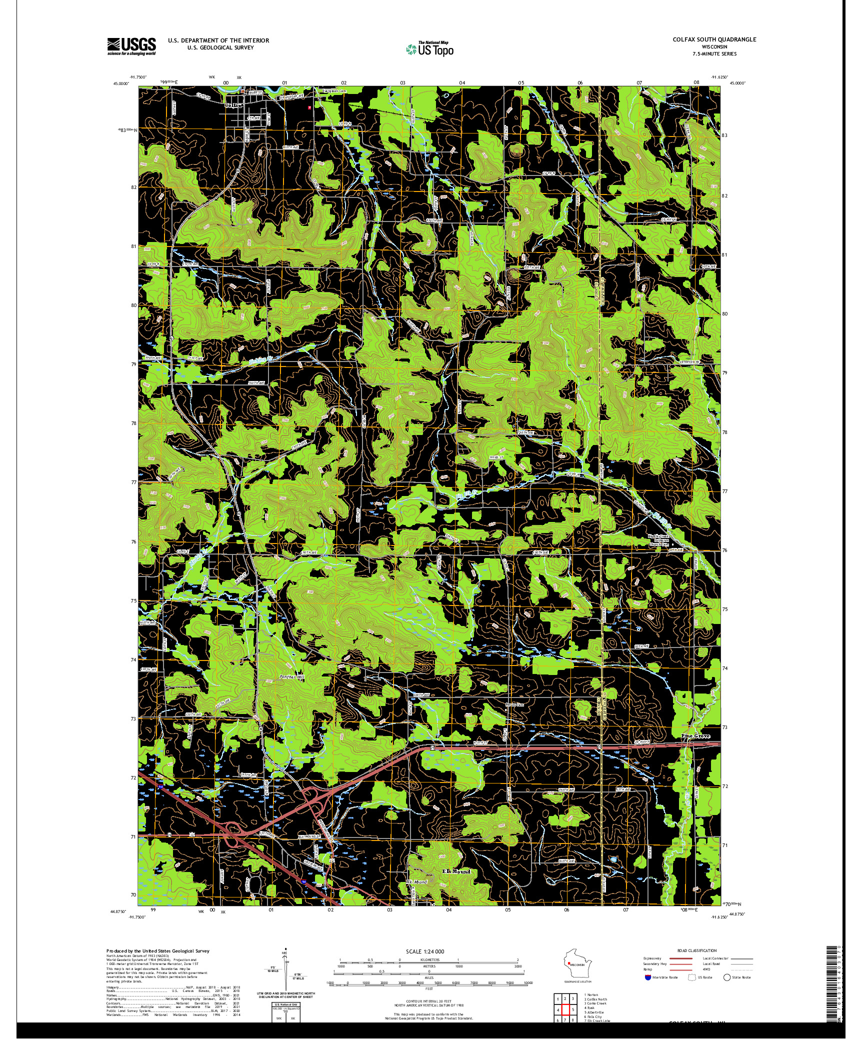 US TOPO 7.5-MINUTE MAP FOR COLFAX SOUTH, WI