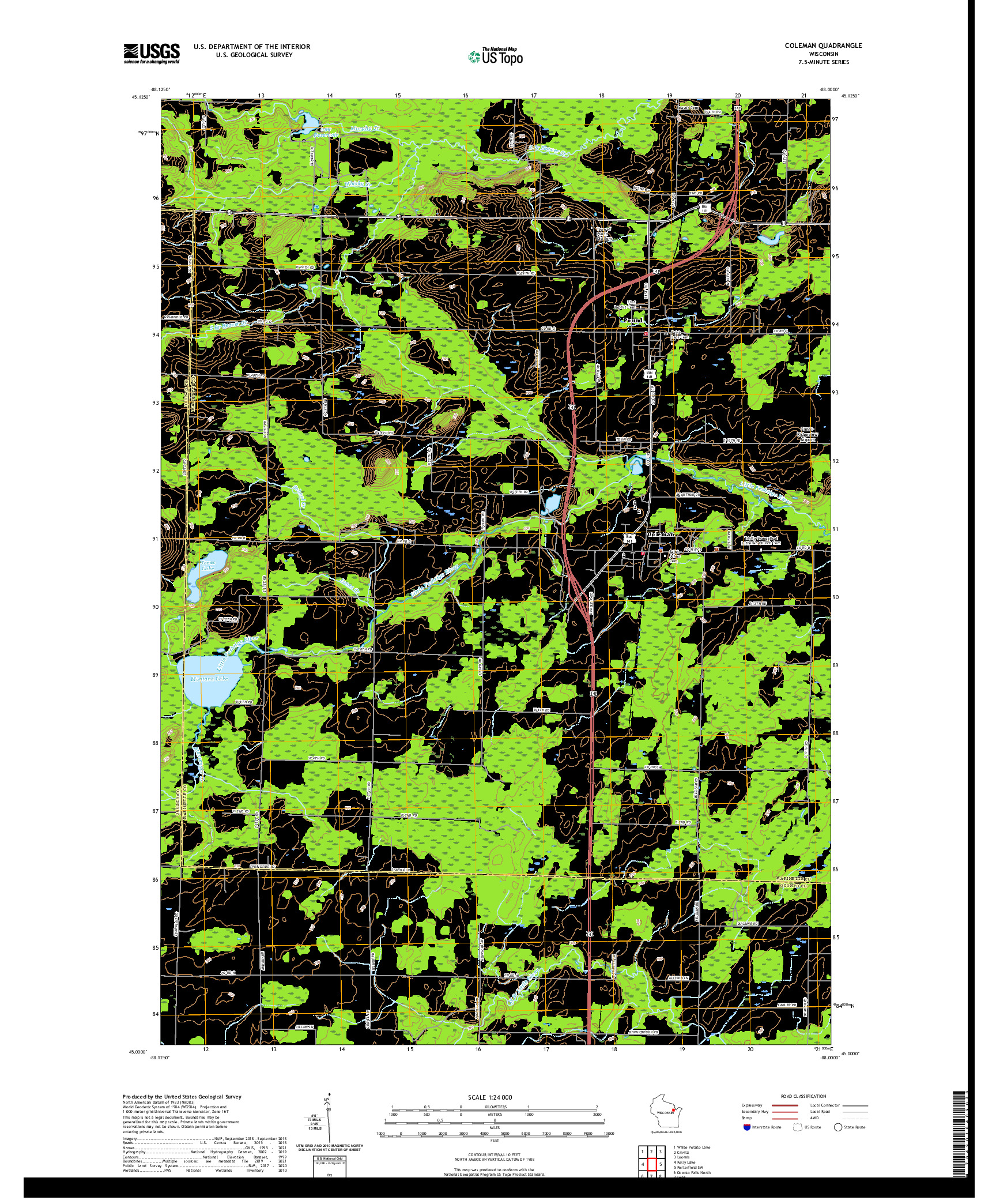 US TOPO 7.5-MINUTE MAP FOR COLEMAN, WI