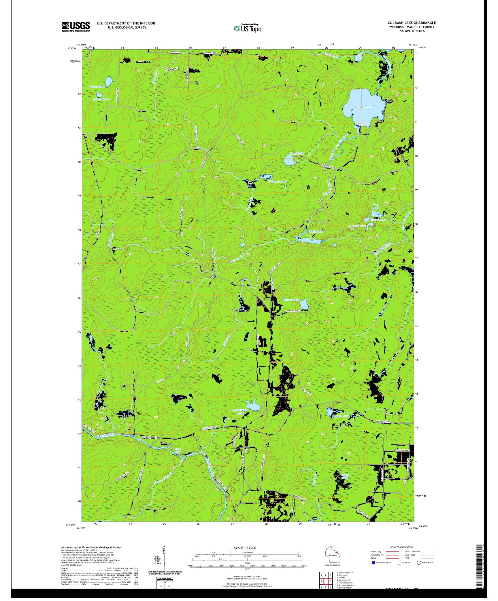 US TOPO 7.5-MINUTE MAP FOR COLEMAN LAKE, WI