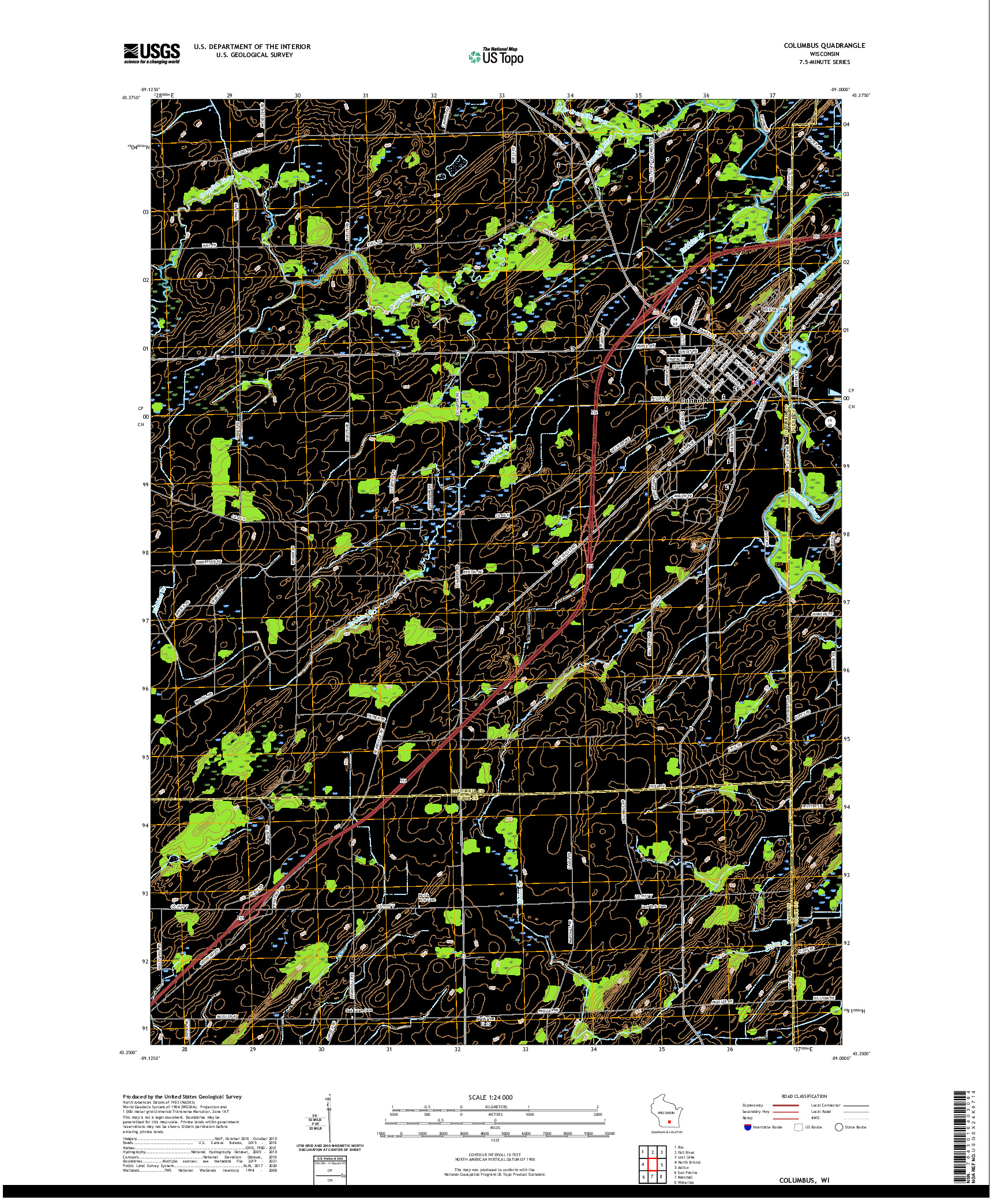 US TOPO 7.5-MINUTE MAP FOR COLUMBUS, WI