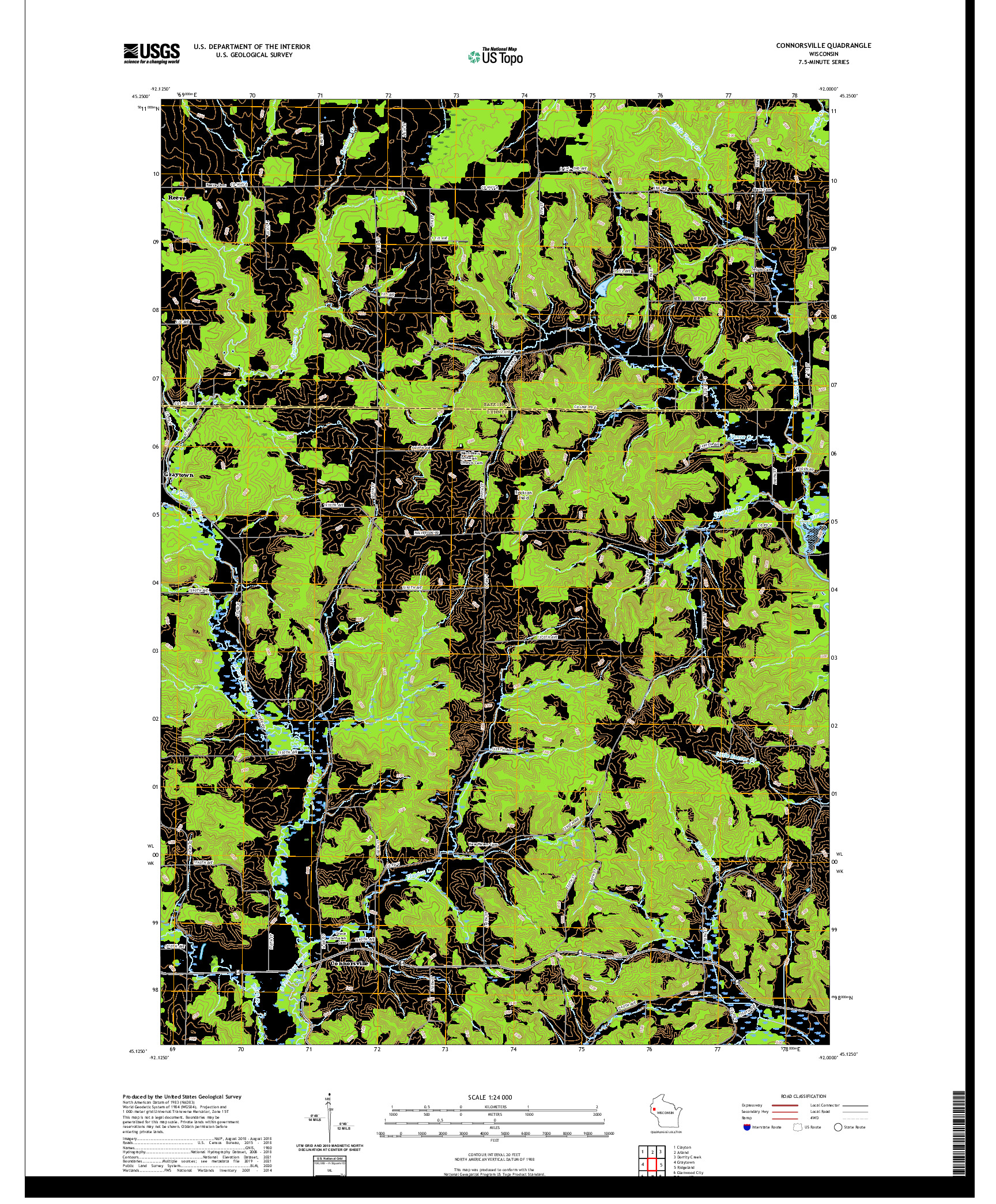 US TOPO 7.5-MINUTE MAP FOR CONNORSVILLE, WI