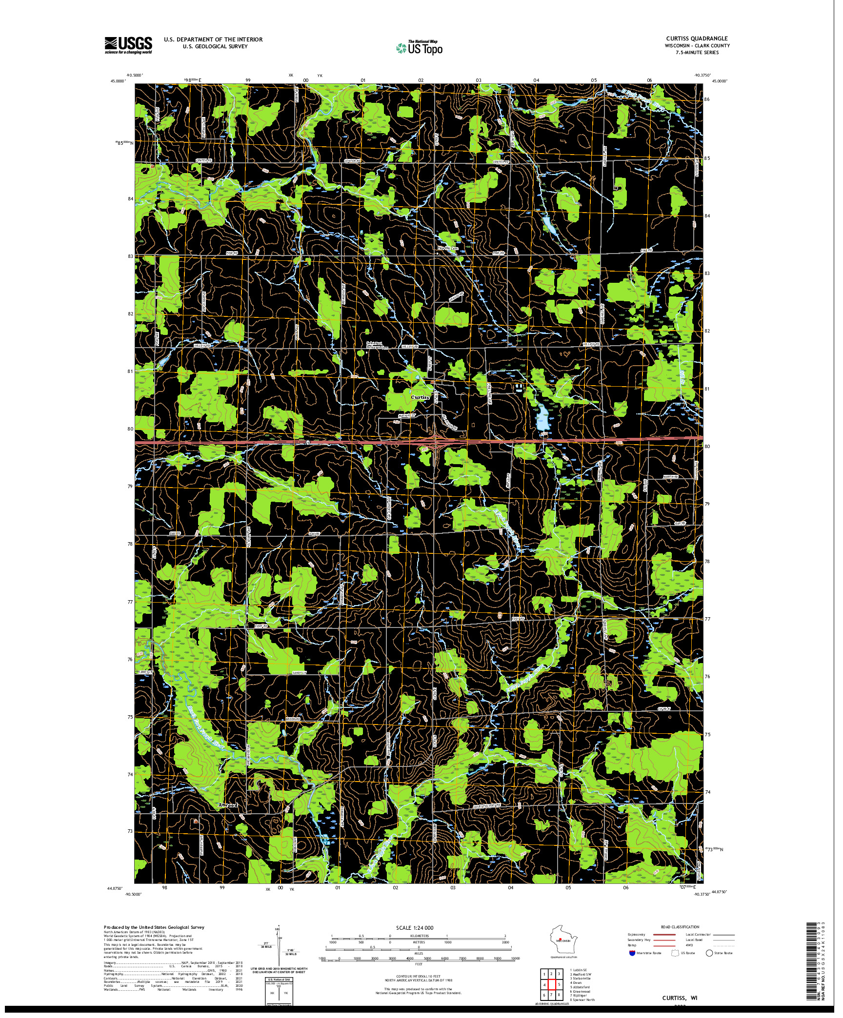 US TOPO 7.5-MINUTE MAP FOR CURTISS, WI